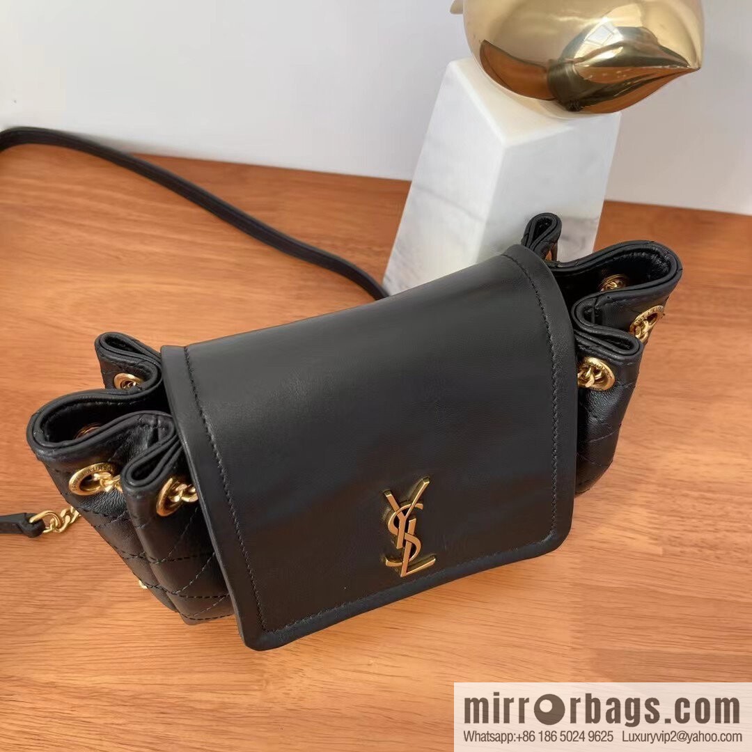 YSL 𝙈𝙊𝙉𝙊𝙂𝙍𝘼𝙈 𝙉𝙊𝙇𝙄𝙏𝘼 sheep leather mini handbag 672738 black
