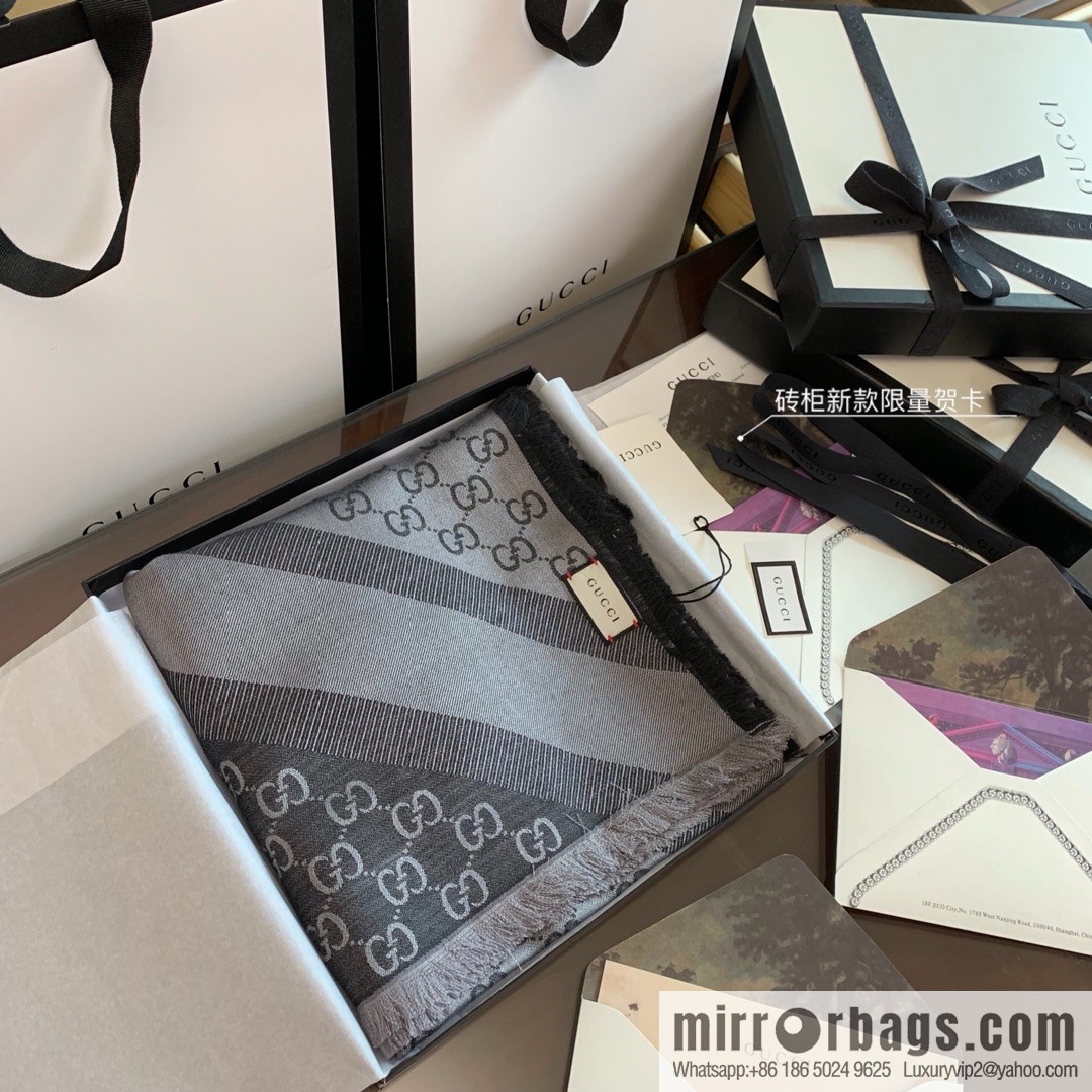 GUCCI Gucci letter pattern 100% silk wool scarf