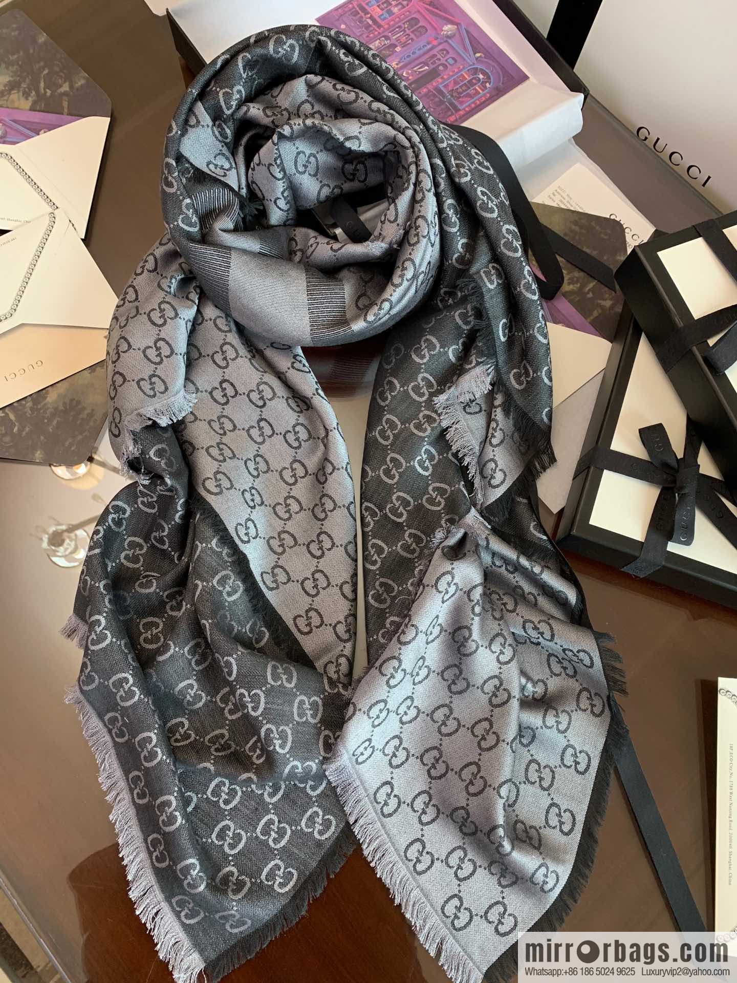 GUCCI Gucci letter pattern 100% silk wool scarf