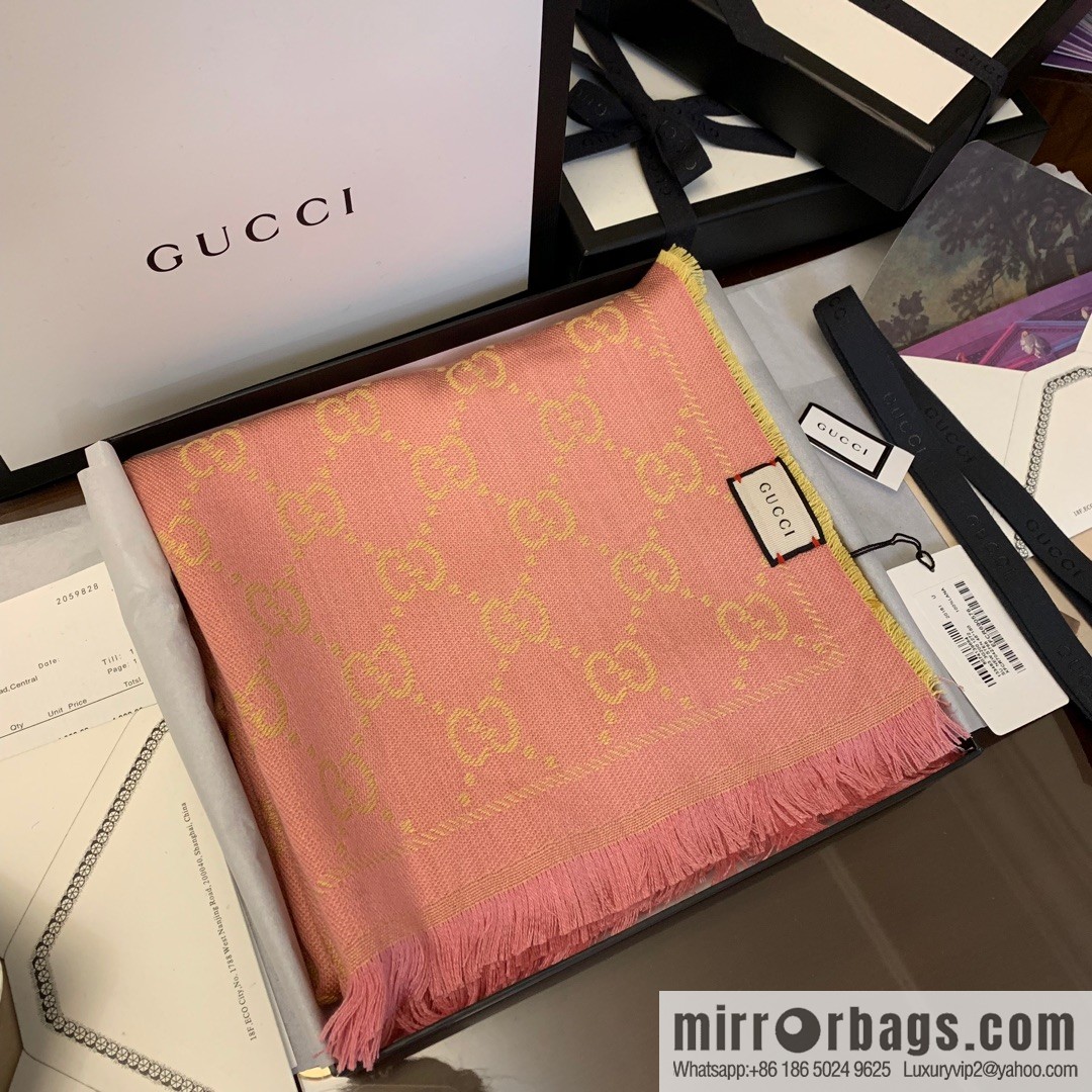 GUCCI Gucci GG jacquard fringed double-sided jacquard wool scarf