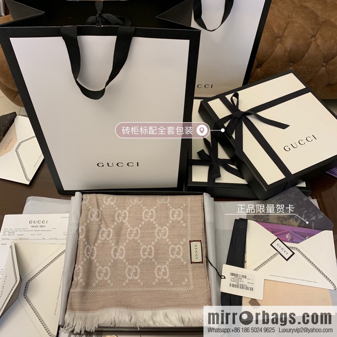 GUCCI Gucci GG jacquard fringed double-sided jacquard wool scarf