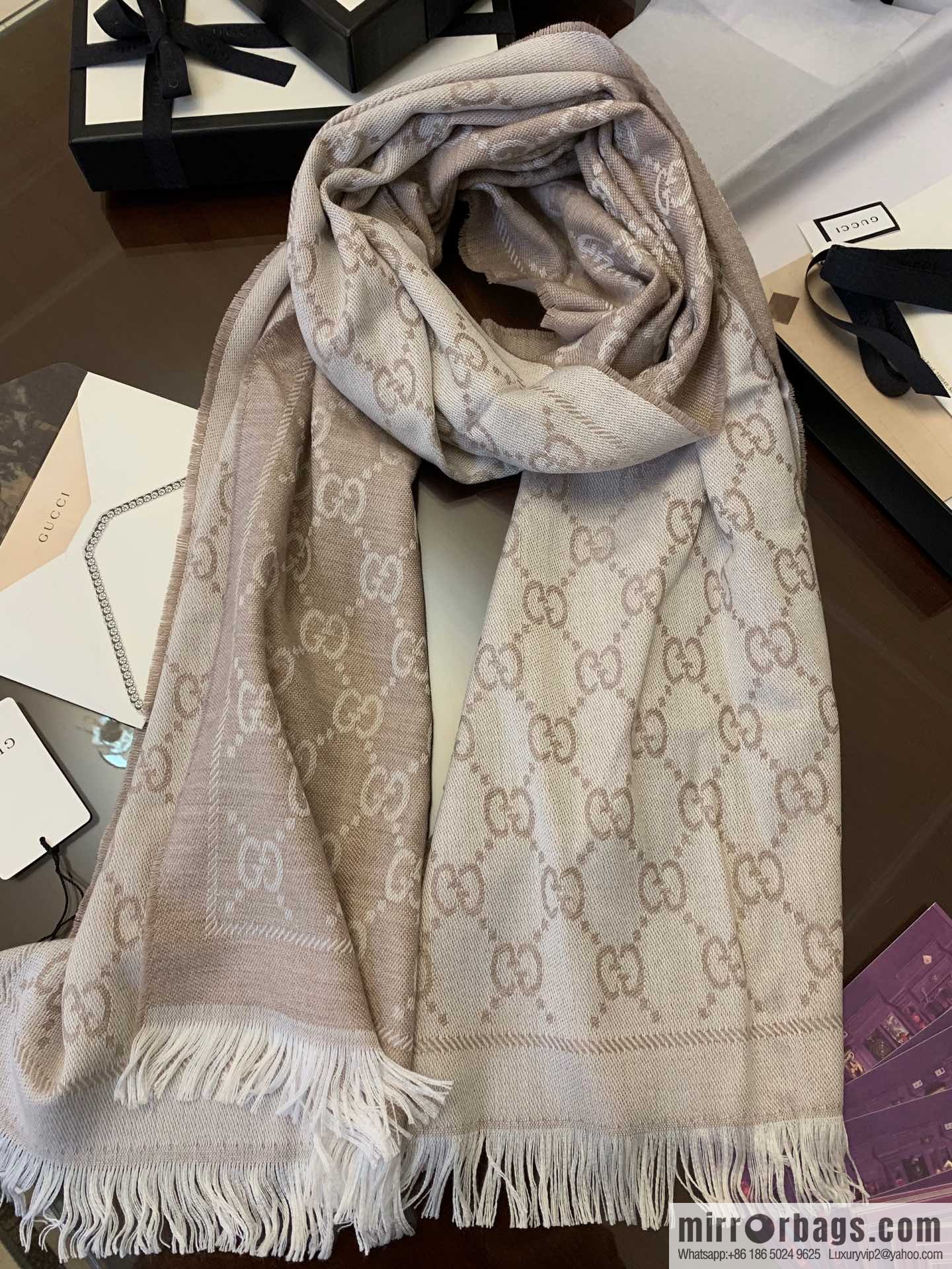 GUCCI Gucci GG jacquard fringed double-sided jacquard wool scarf