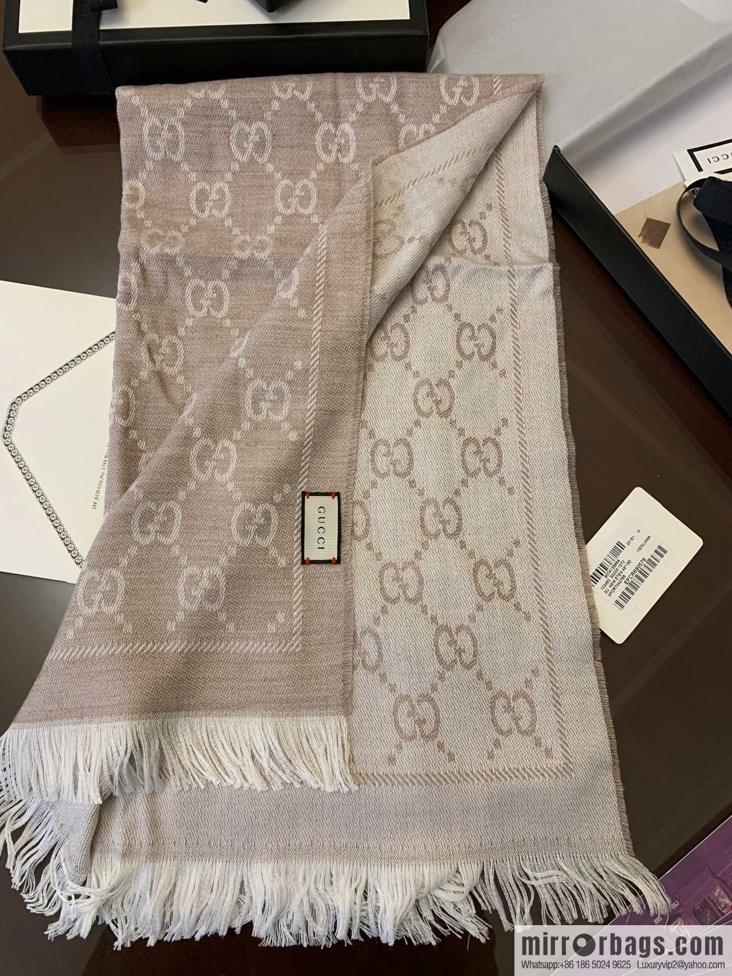 GUCCI Gucci GG jacquard fringed double-sided jacquard wool scarf