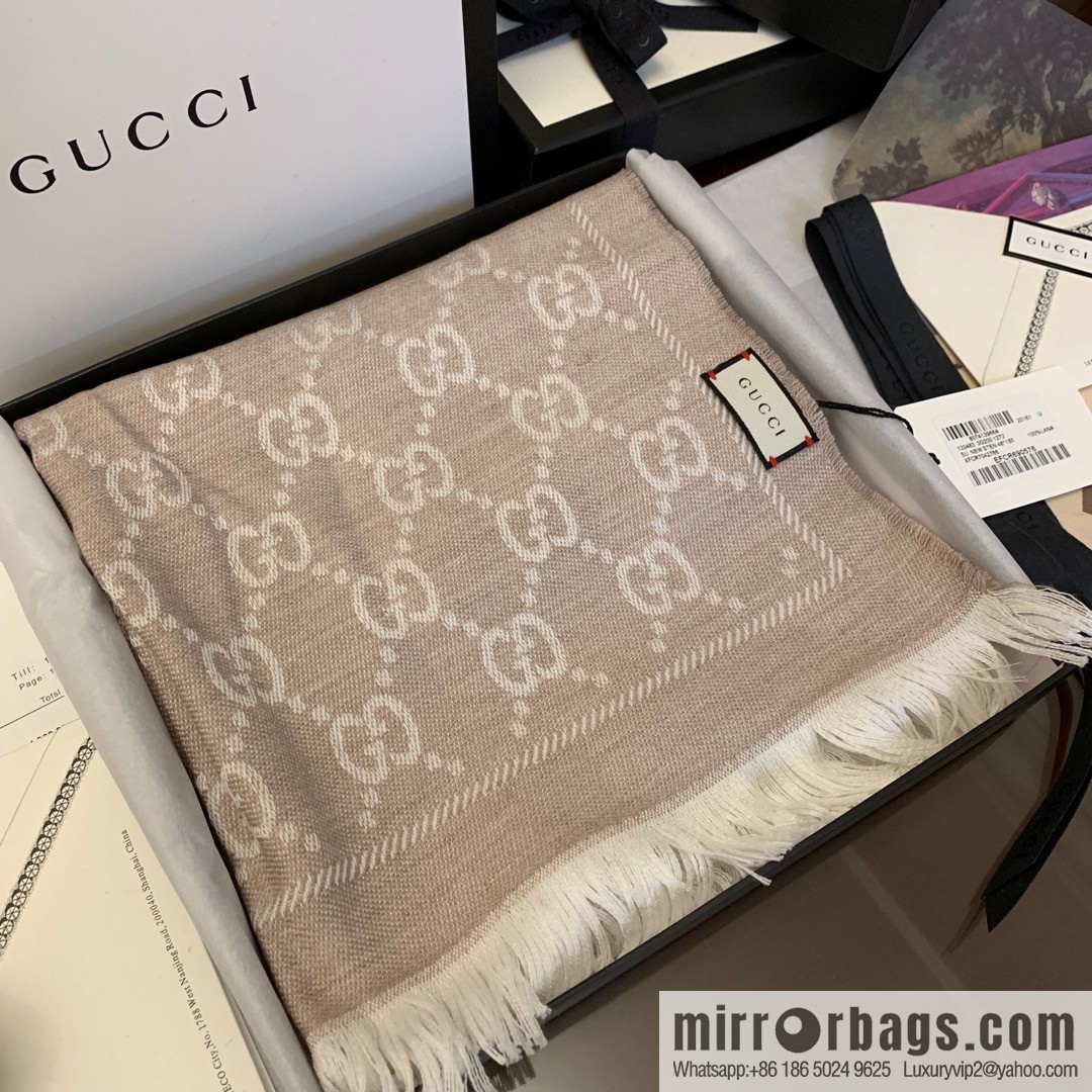 GUCCI Gucci GG jacquard fringed double-sided jacquard wool scarf
