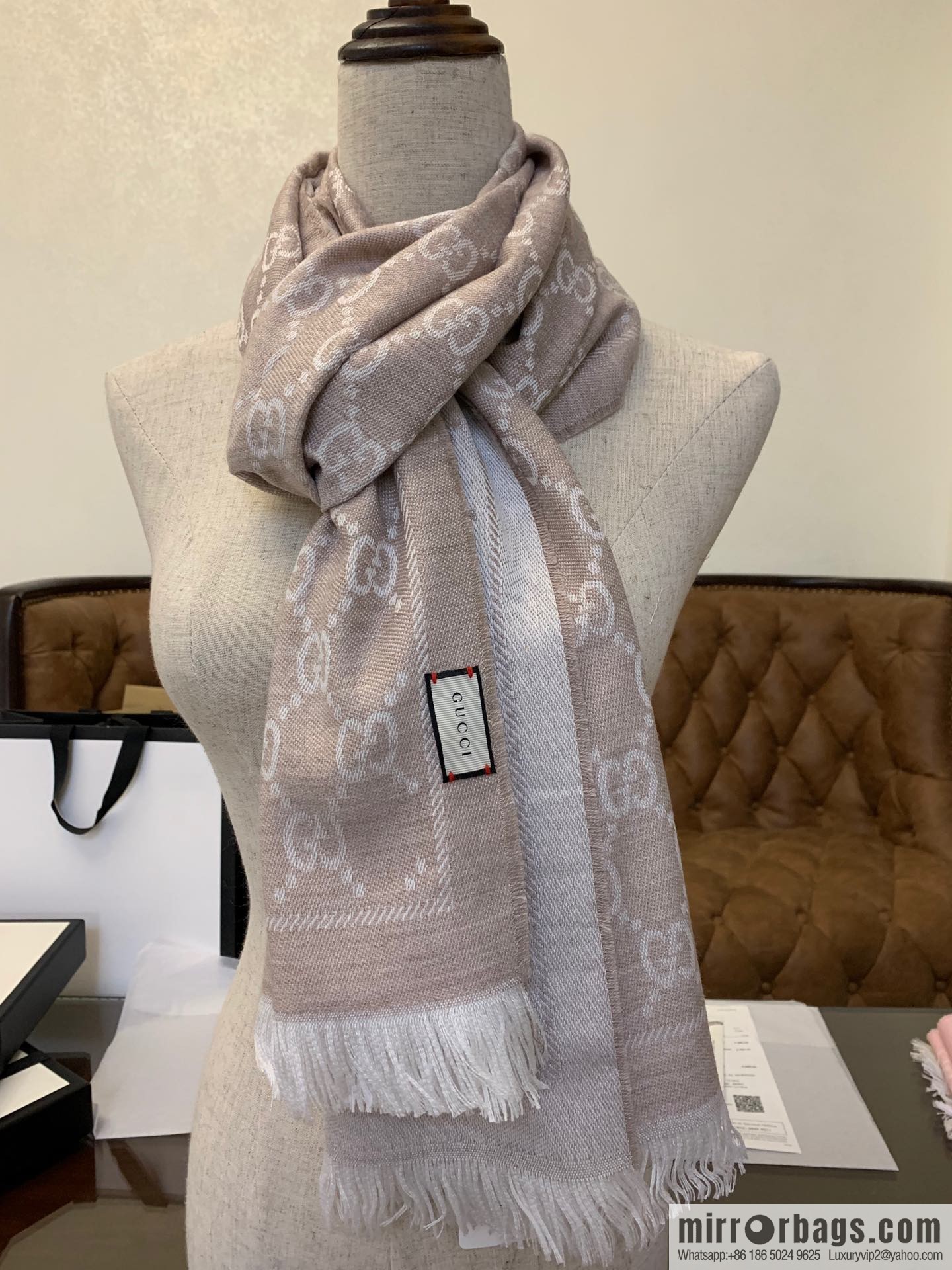 GUCCI Gucci GG jacquard fringed double-sided jacquard wool scarf