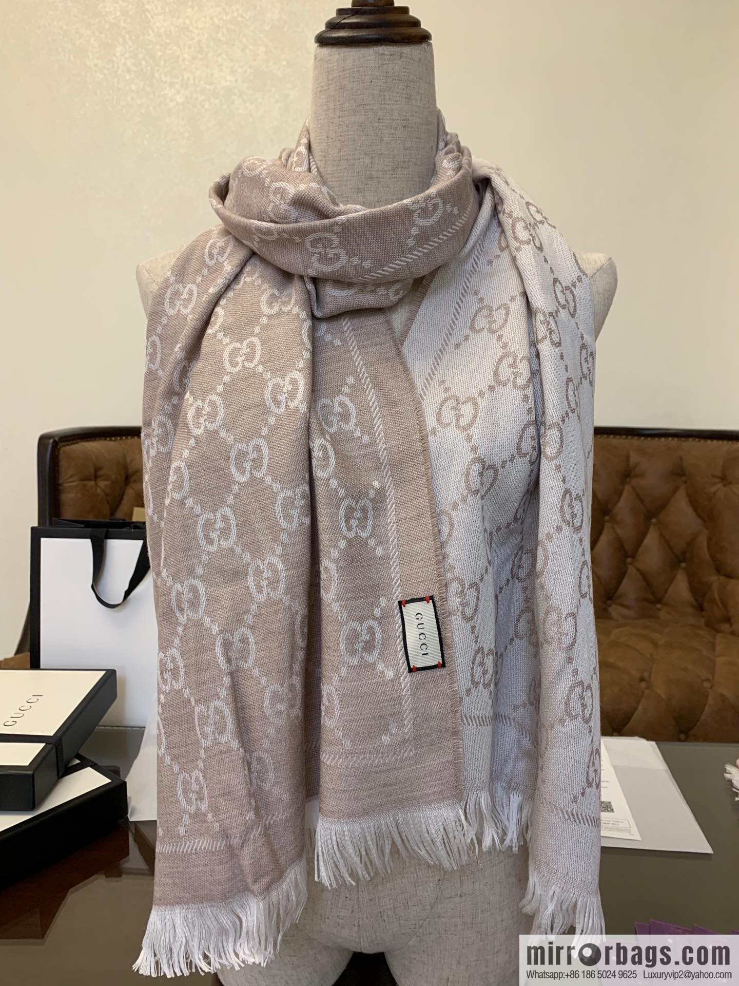 GUCCI Gucci GG jacquard fringed double-sided jacquard wool scarf