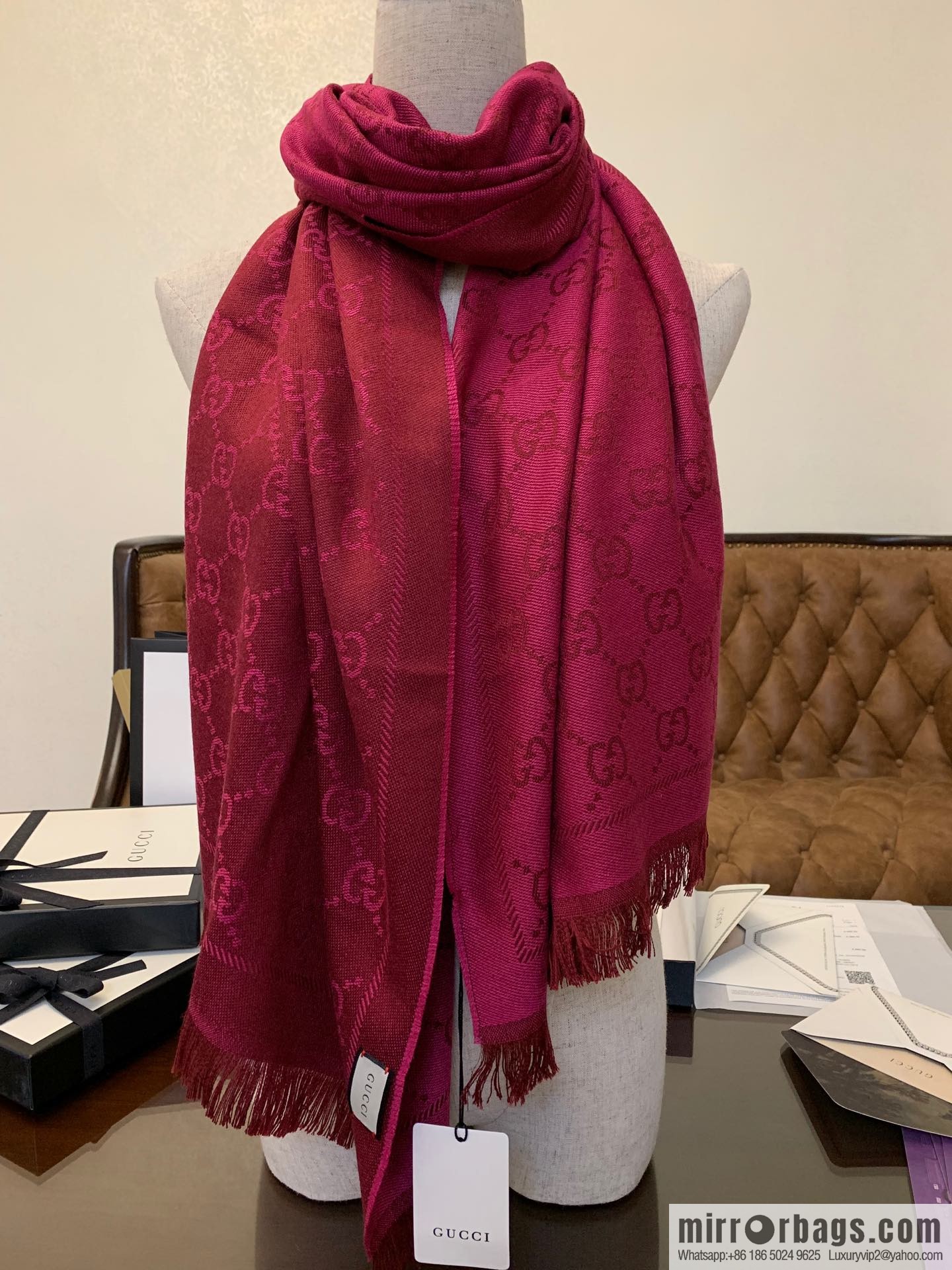 GUCCI Gucci GG jacquard fringed double-sided jacquard wool scarf