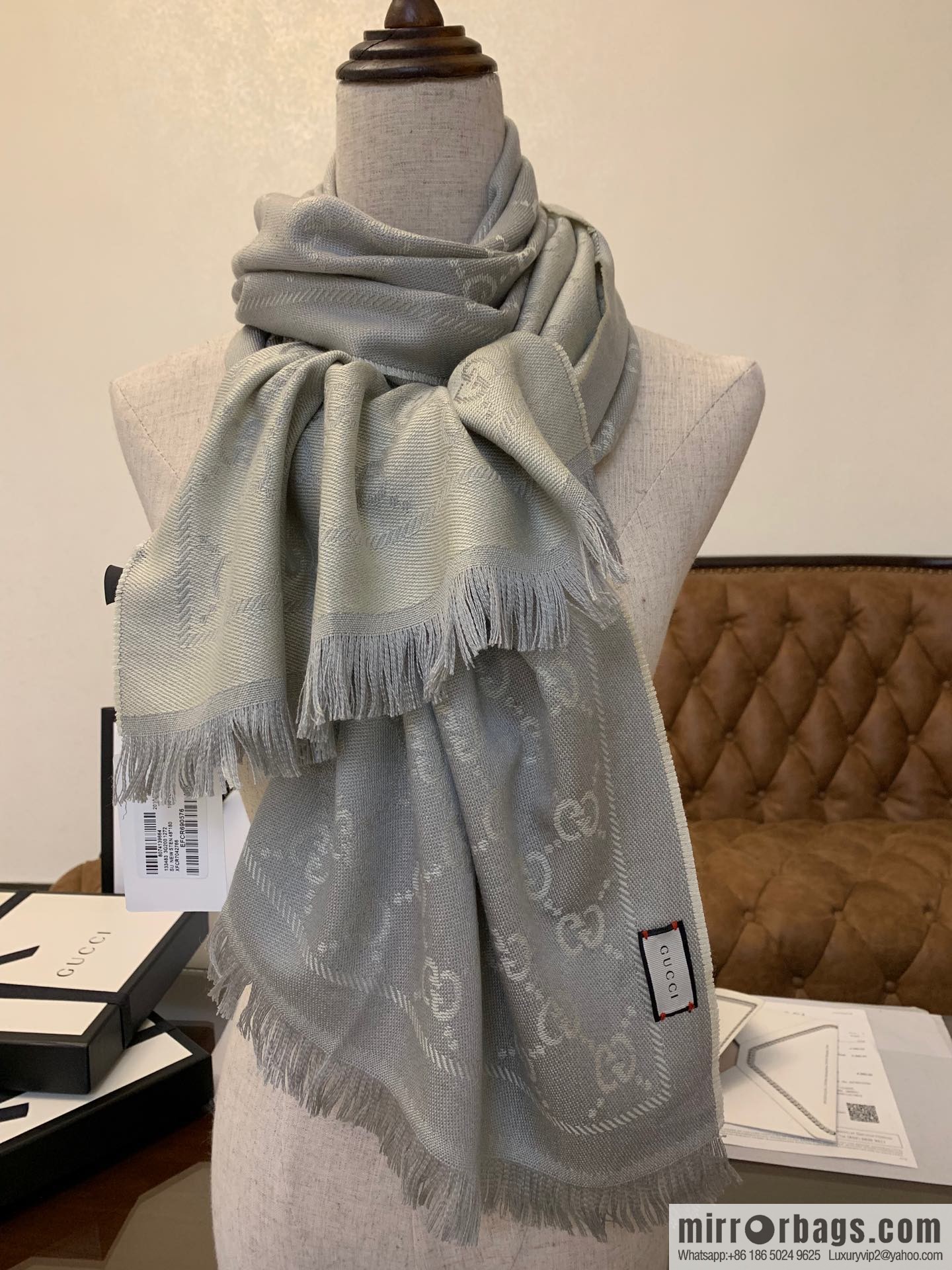 GUCCI Gucci GG jacquard fringed double-sided jacquard wool scarf