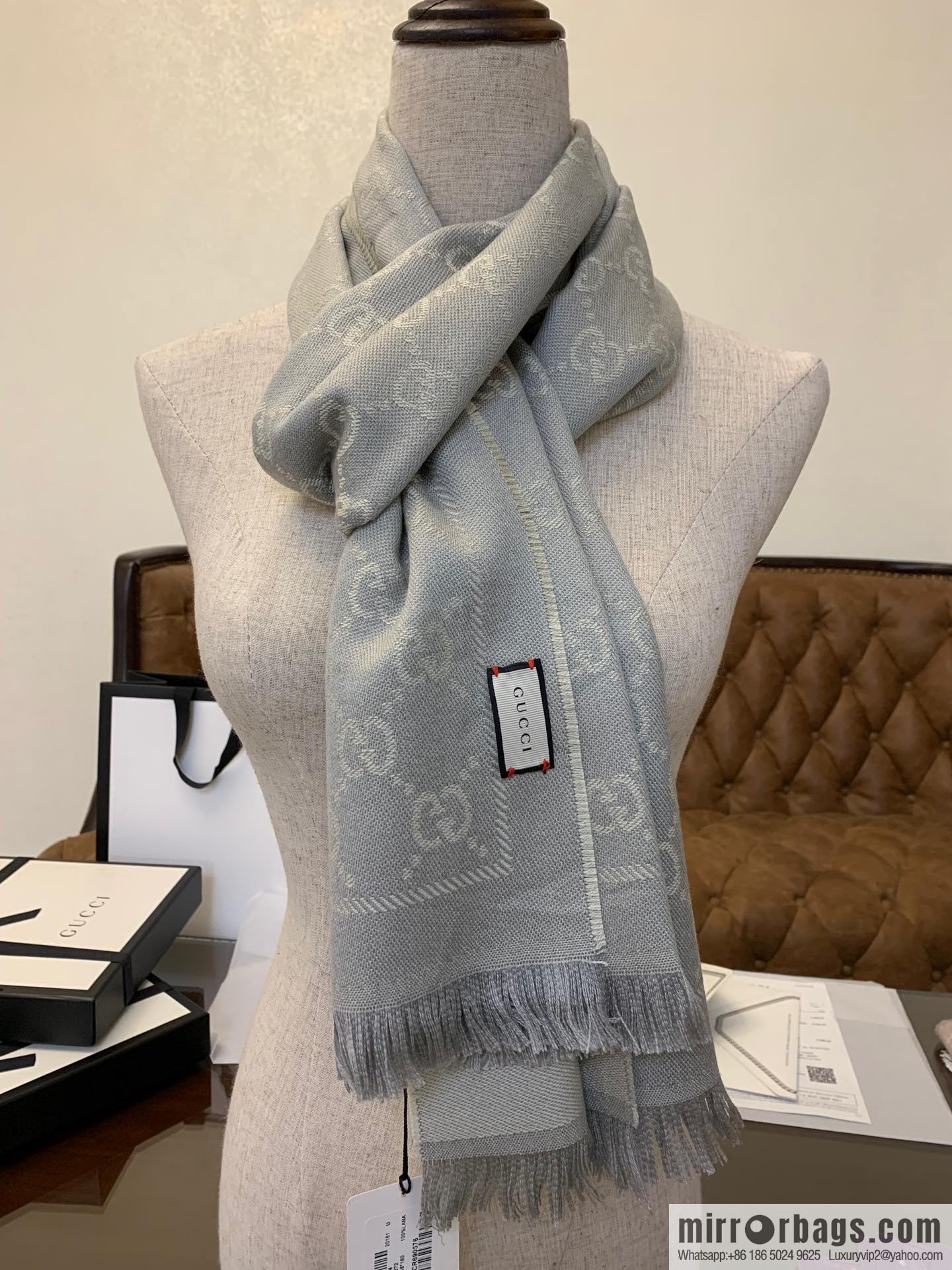 GUCCI Gucci GG jacquard fringed double-sided jacquard wool scarf