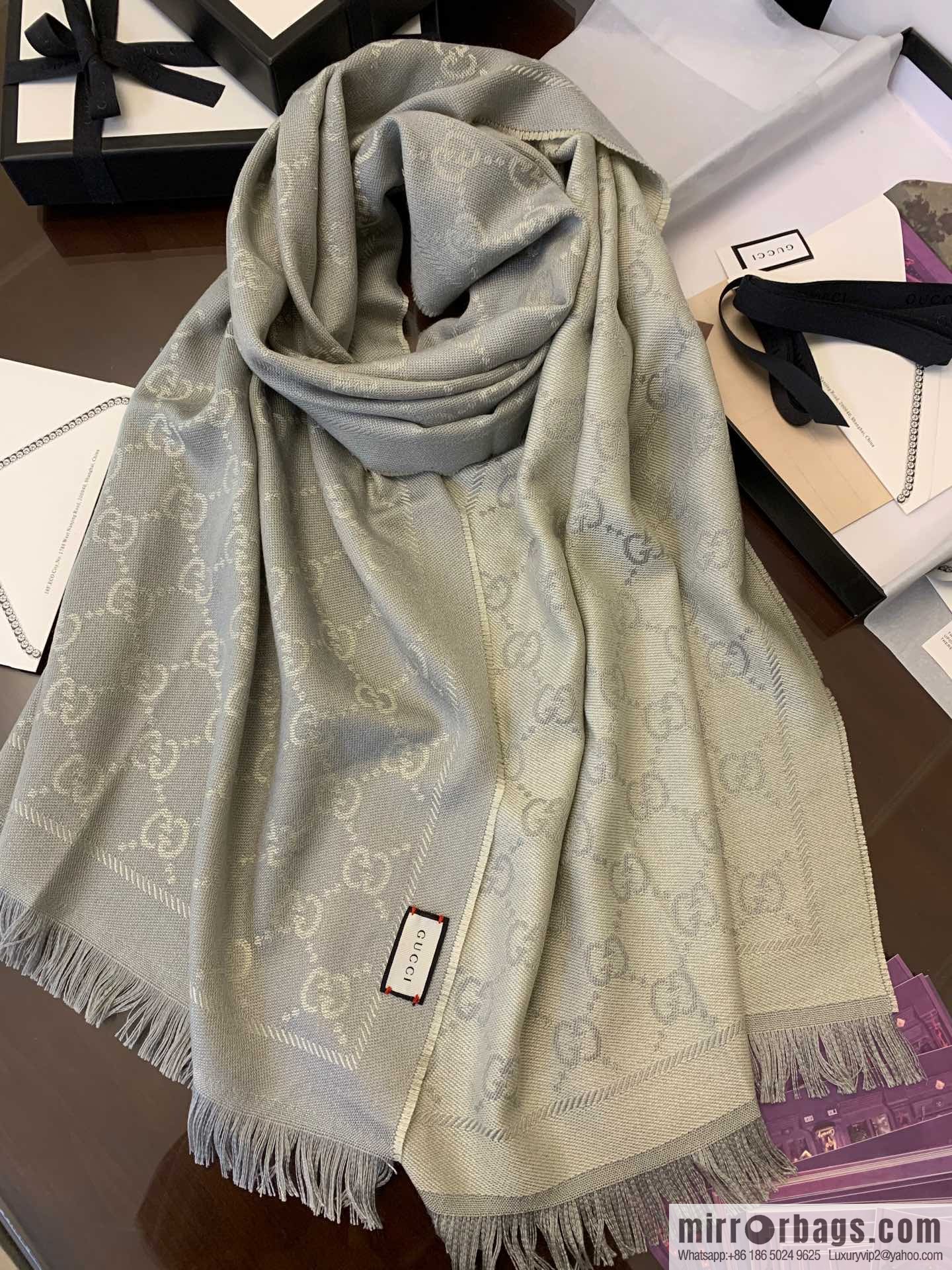 GUCCI Gucci GG jacquard fringed double-sided jacquard wool scarf