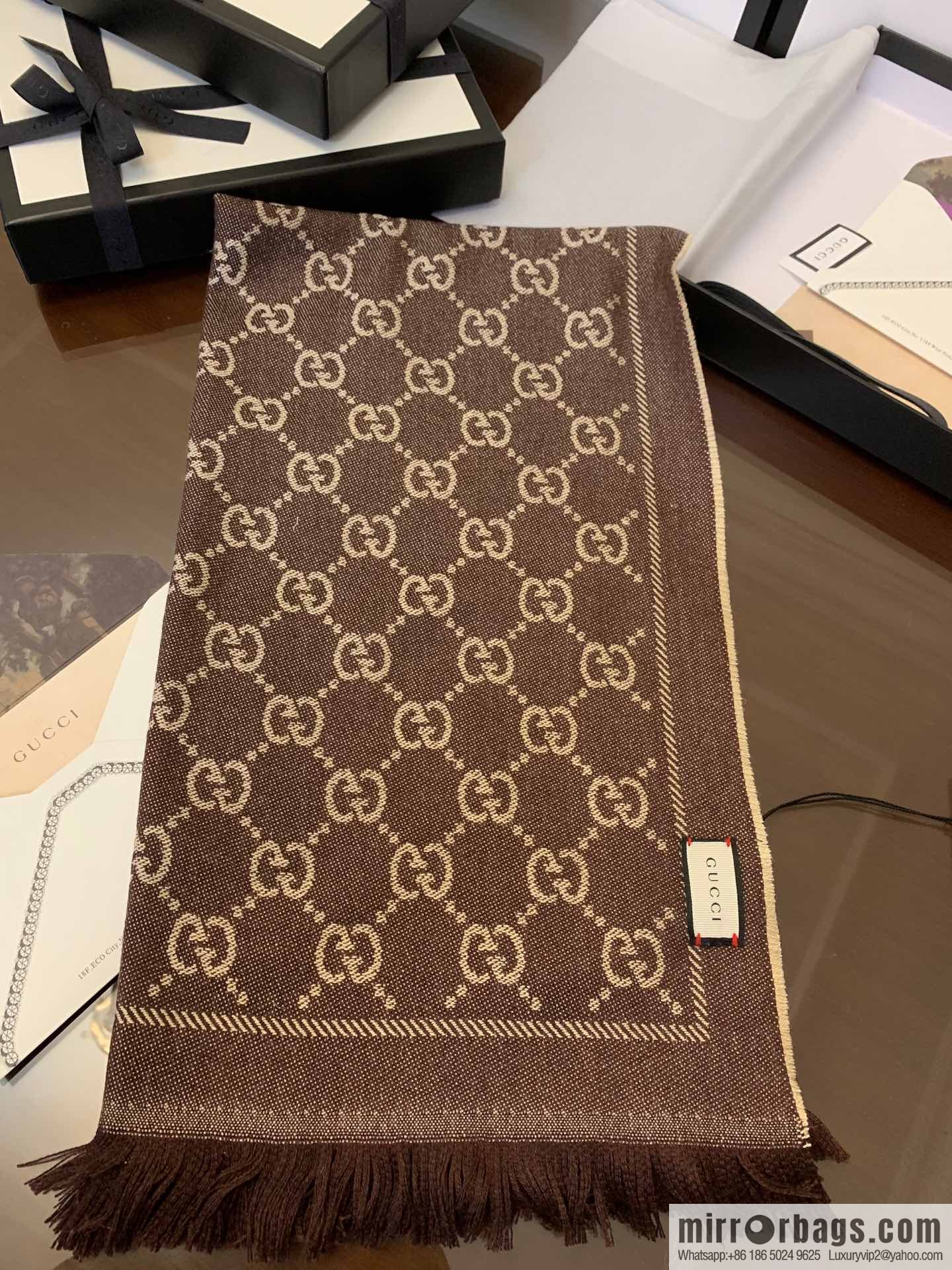 GUCCI Gucci GG jacquard fringed double-sided jacquard wool scarf