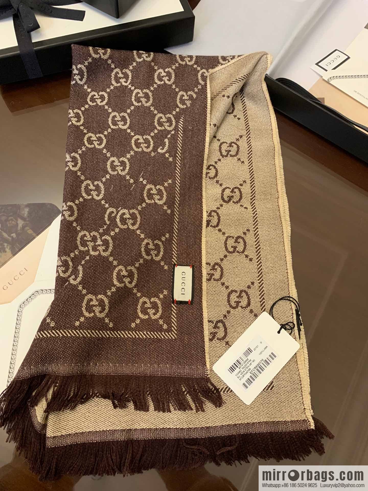 GUCCI Gucci GG jacquard fringed double-sided jacquard wool scarf