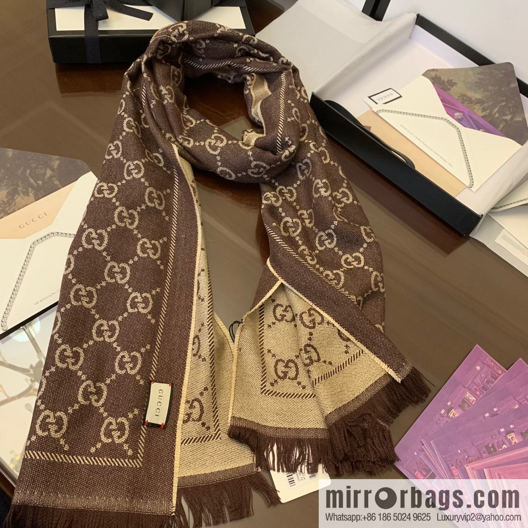 GUCCI Gucci GG jacquard fringed double-sided jacquard wool scarf