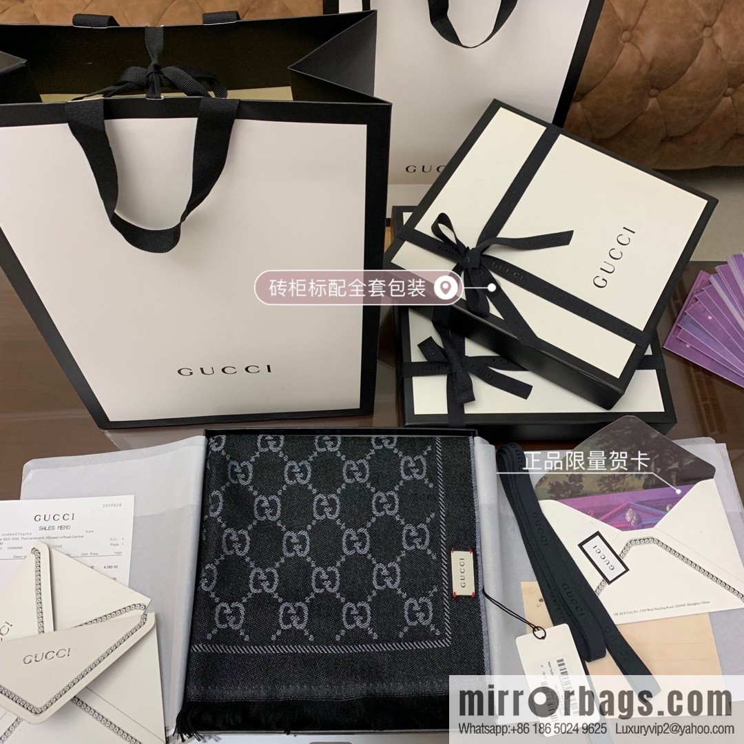 GUCCI Gucci GG jacquard fringed double-sided jacquard wool scarf