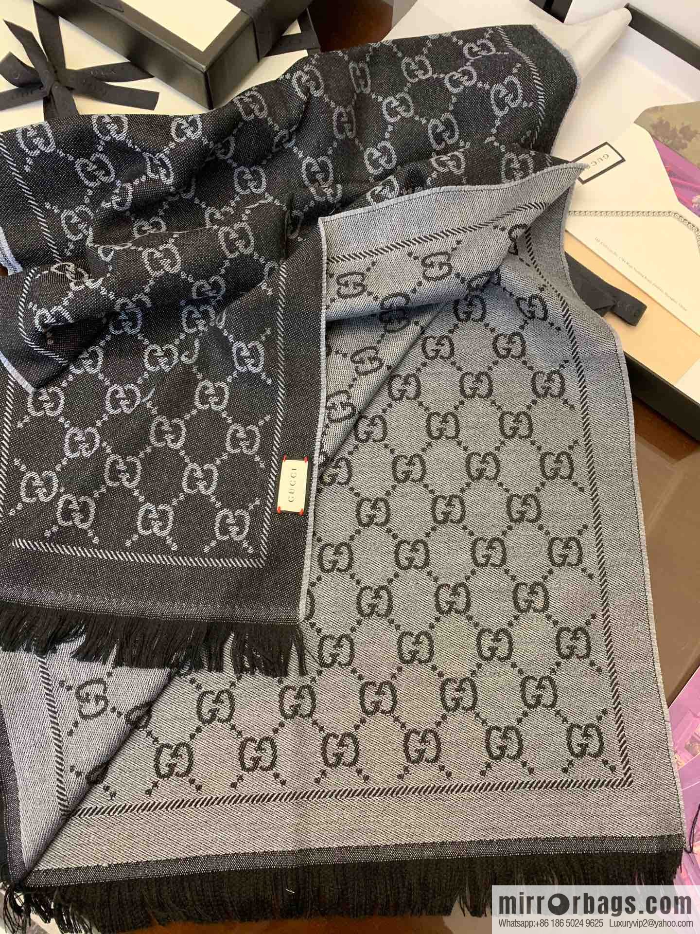 GUCCI Gucci GG jacquard fringed double-sided jacquard wool scarf