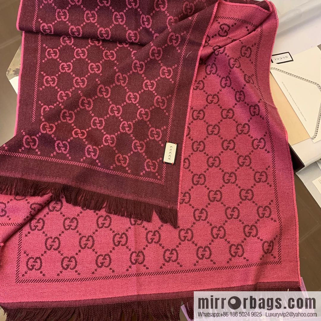 GUCCI Gucci GG jacquard fringed double-sided jacquard wool scarf