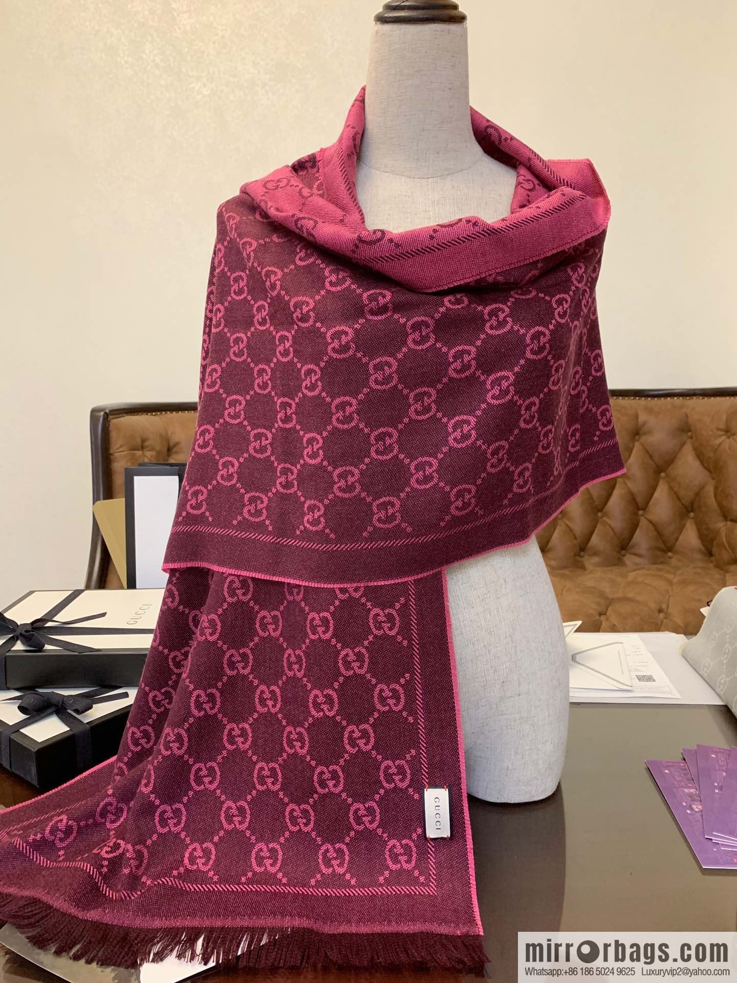 GUCCI Gucci GG jacquard fringed double-sided jacquard wool scarf