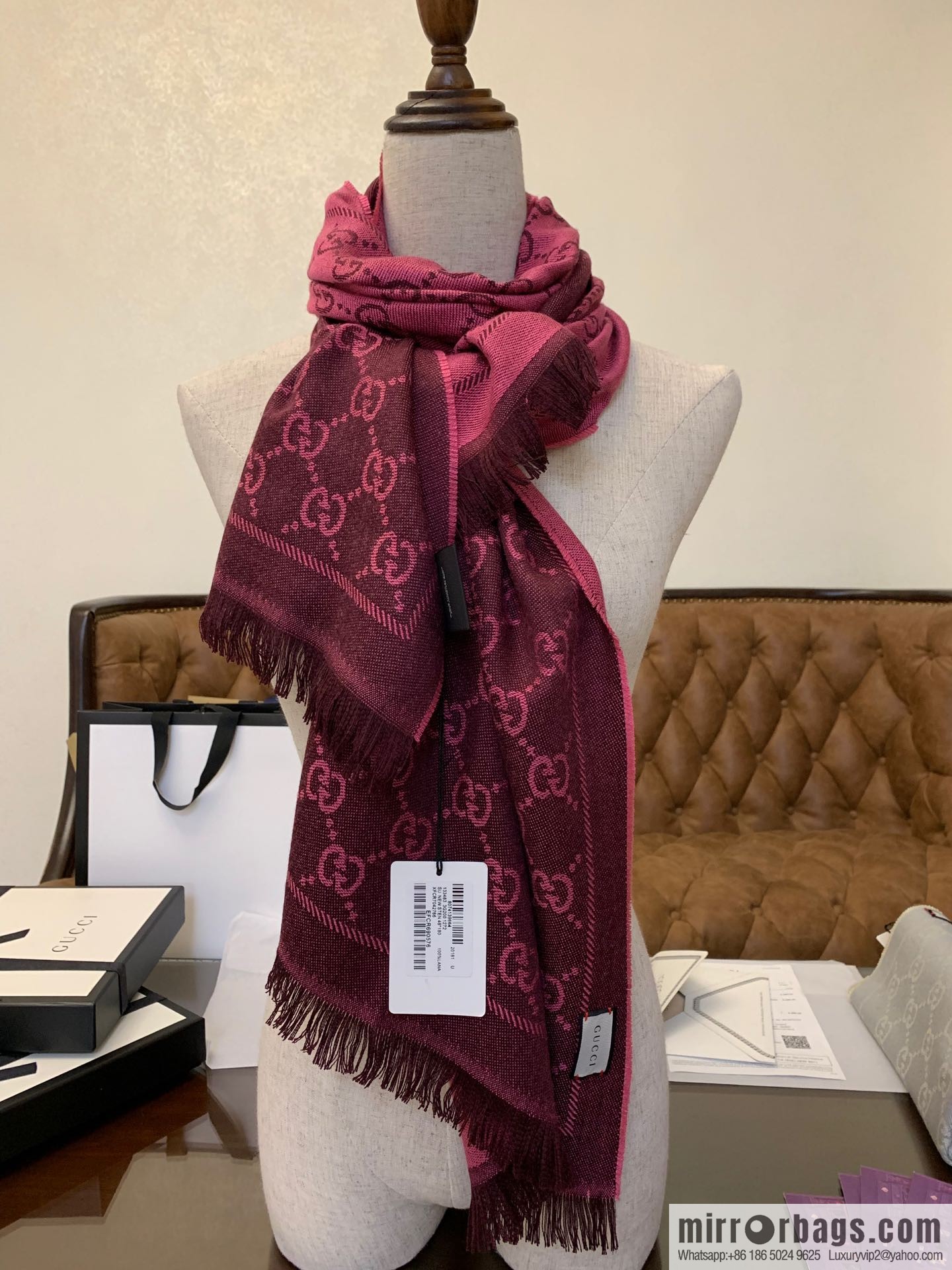 GUCCI Gucci GG jacquard fringed double-sided jacquard wool scarf