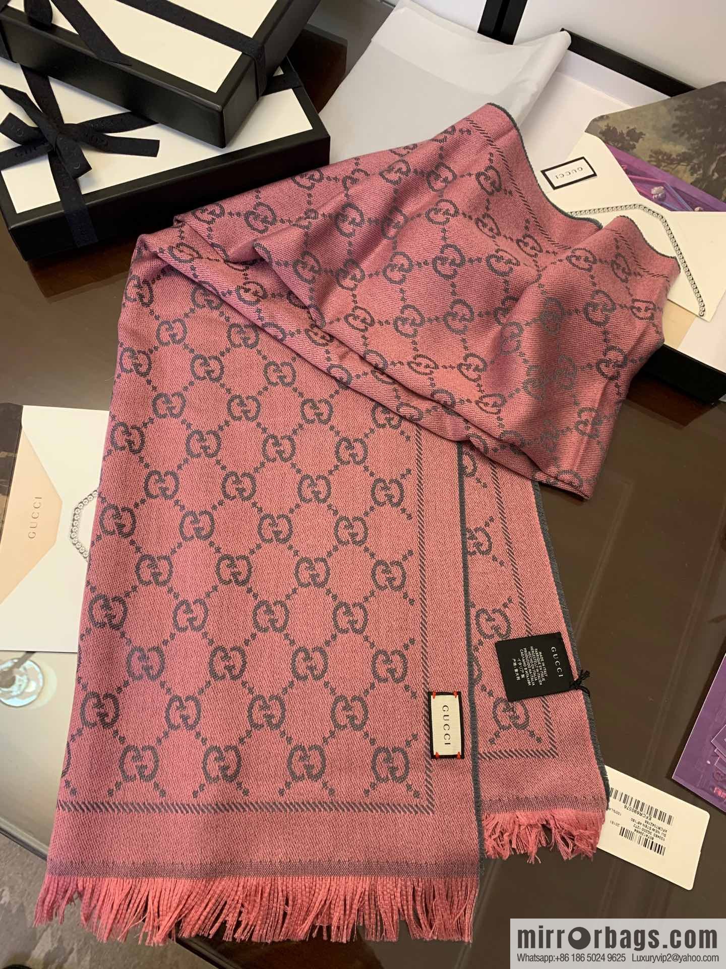 GUCCI Gucci GG jacquard fringed double-sided jacquard wool scarf