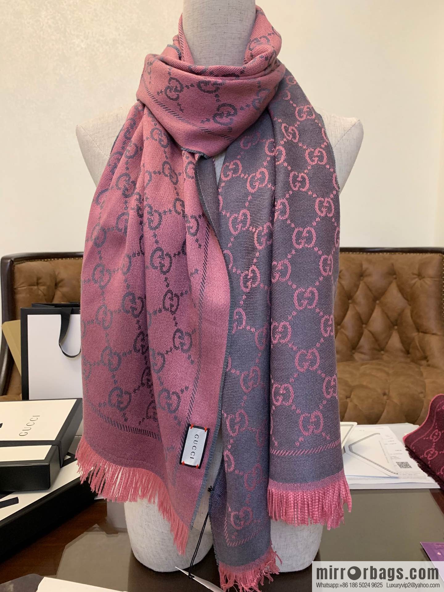 GUCCI Gucci GG jacquard fringed double-sided jacquard wool scarf