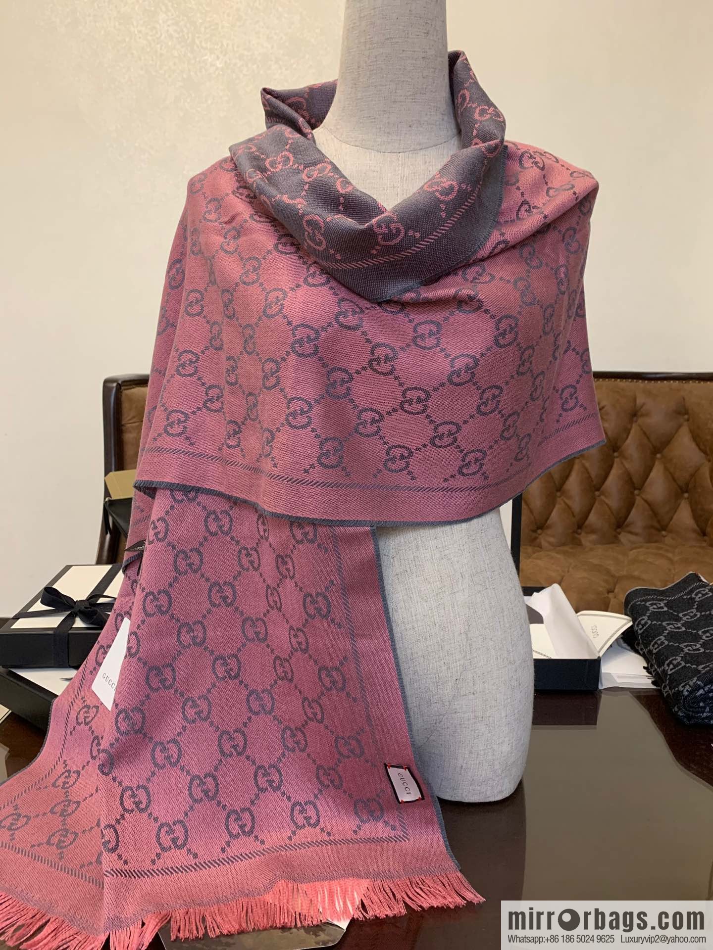 GUCCI Gucci GG jacquard fringed double-sided jacquard wool scarf