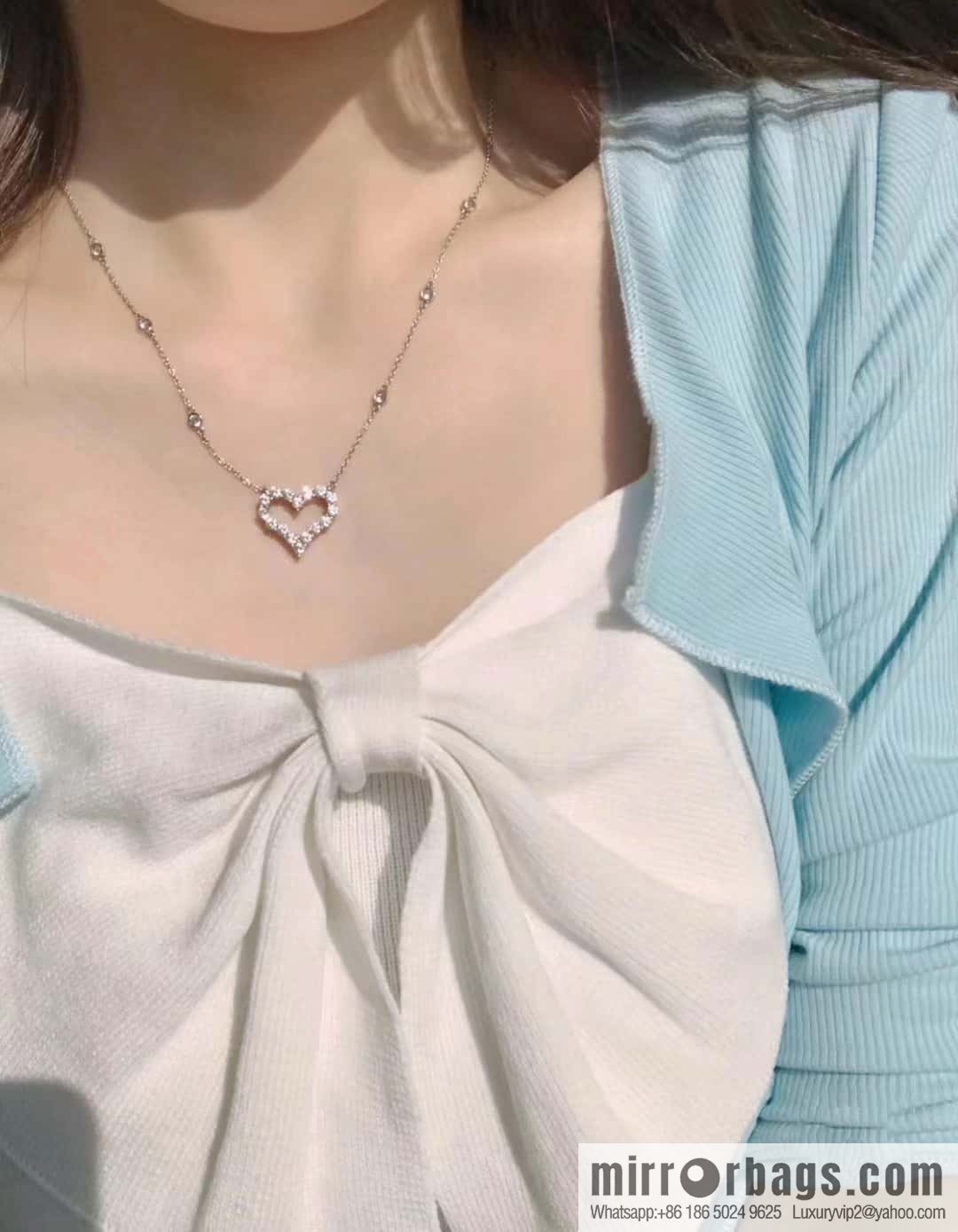 New ☑️ tiffany full diamond peach heart love necklace