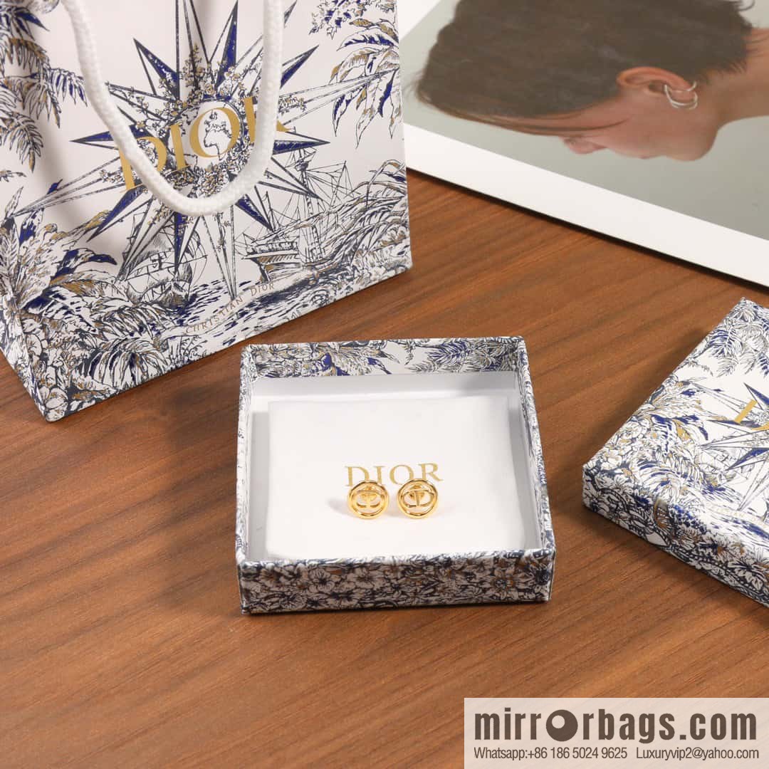 New ☑️ Dior gold round CD stud earrings