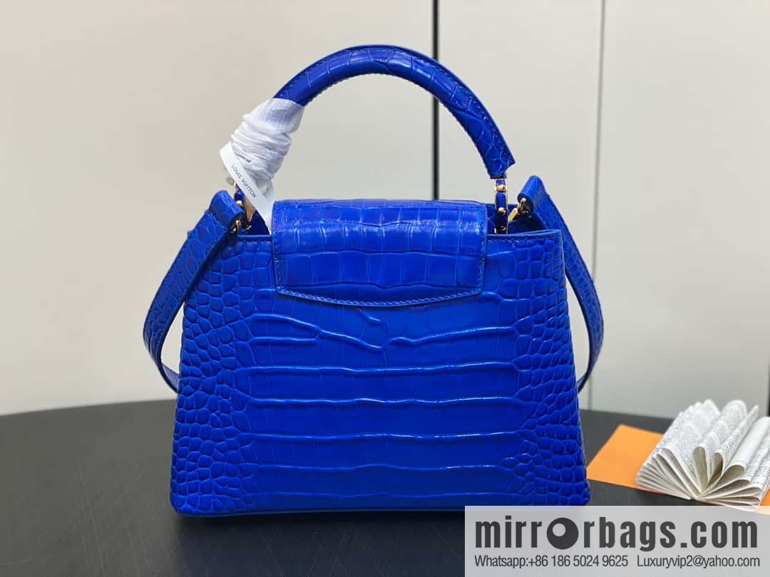 [Boutique‑grade] M48865 blue, crocodile pattern full leather cap that English series Capucines BB handbag