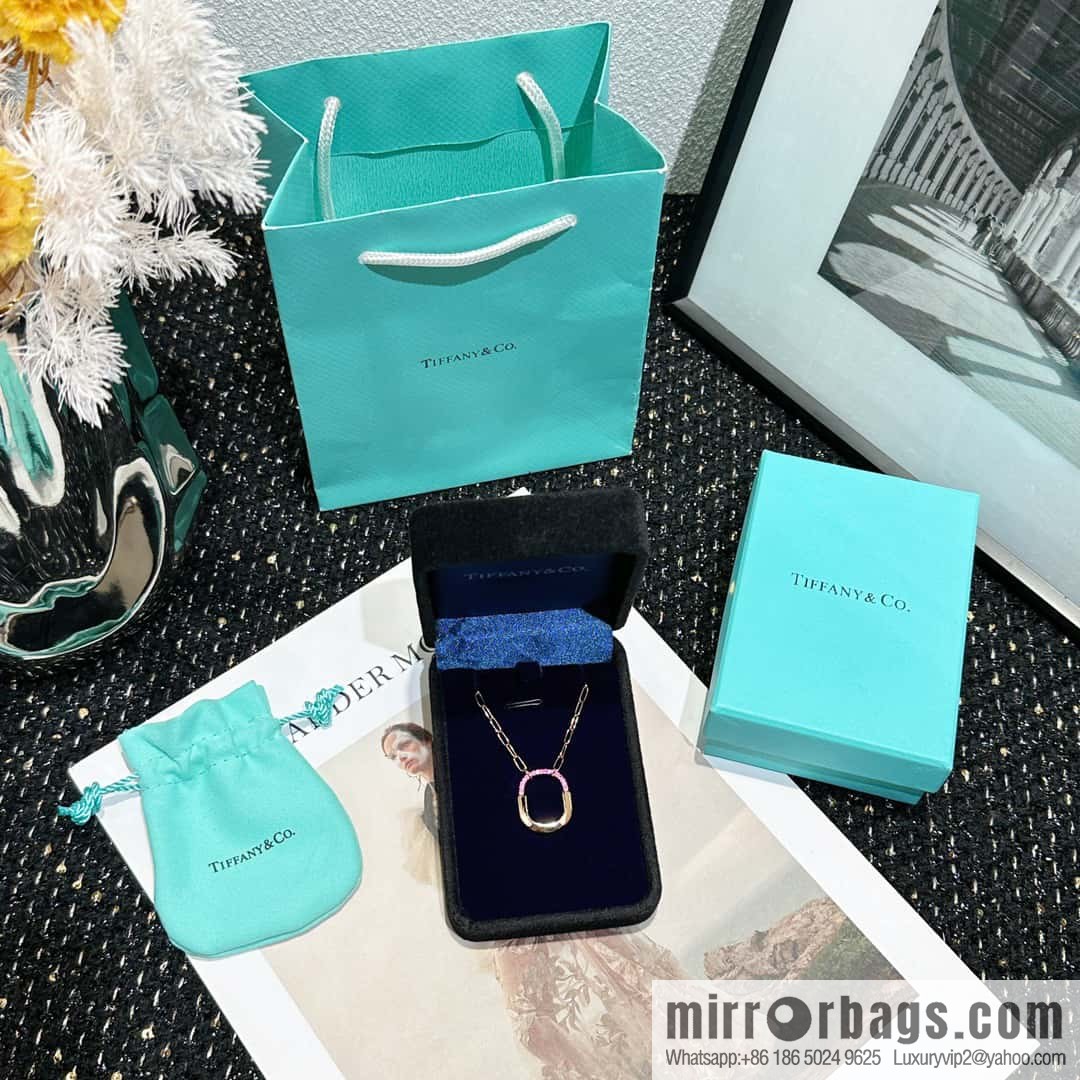 ☀️Tiffany Lock Pink Half Diamond Lock Head Necklace ☀️