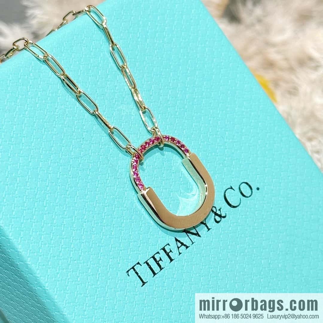 ☀️Tiffany Lock Pink Half Diamond Lock Head Necklace ☀️