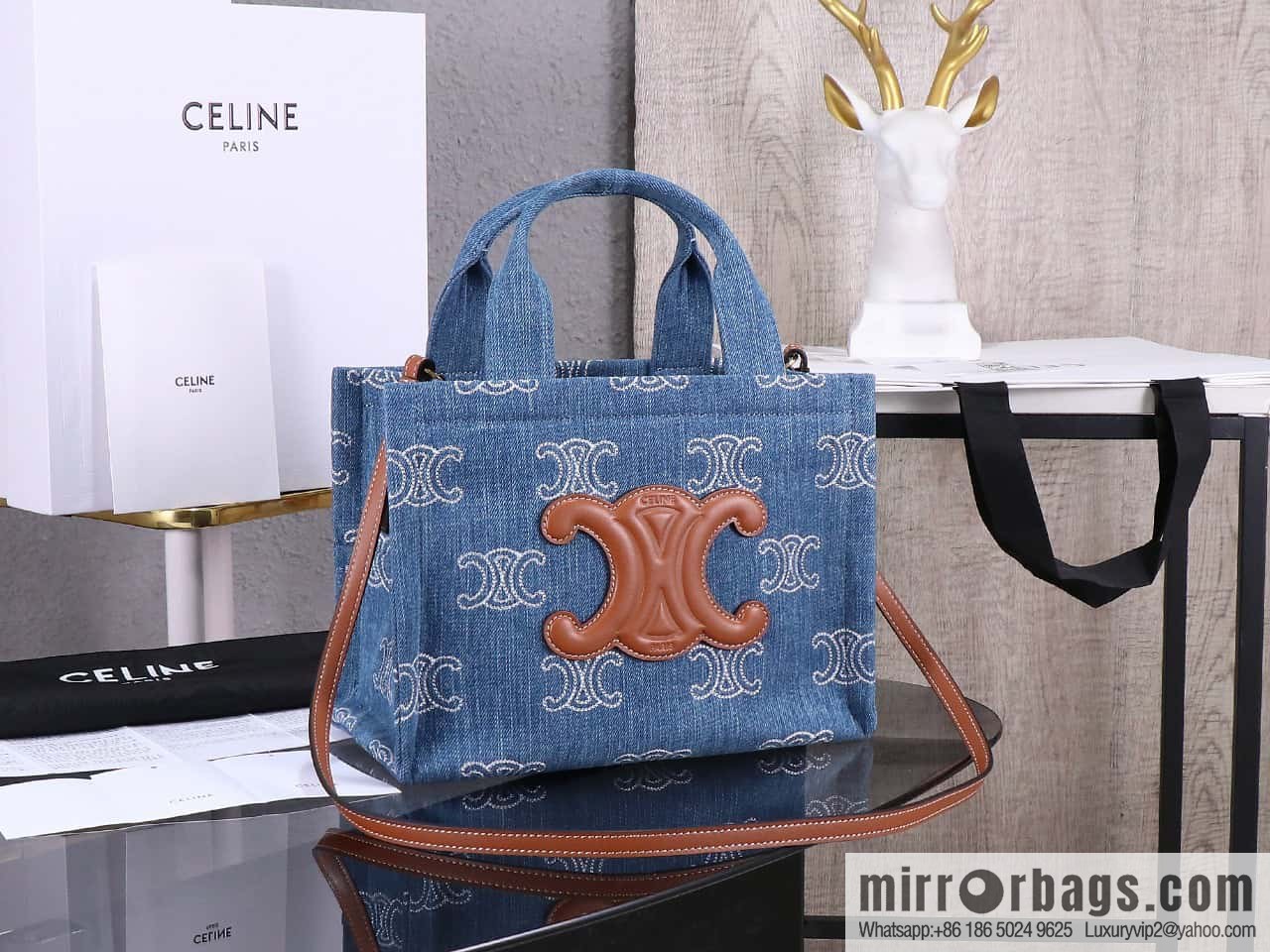 [Premium quality, original leather] CELIN-E 23s summer | CABAS THAIS denim embroidery fabric cow leather (fabric) handbag, model: 199162