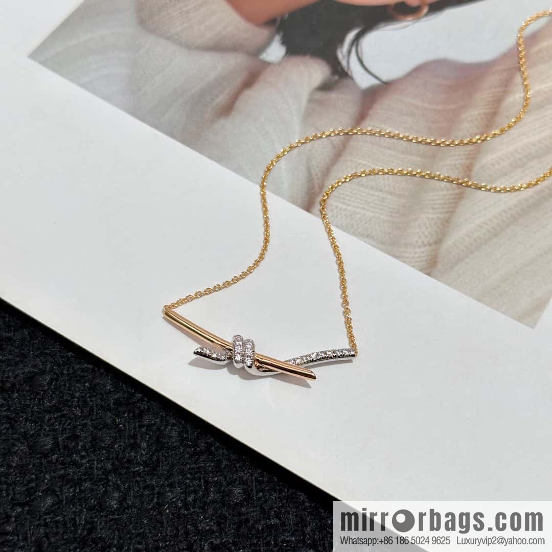 ❤️ TIFFANY & Co. Tiffany Knot Series Two-Color Gold Diamond Necklace