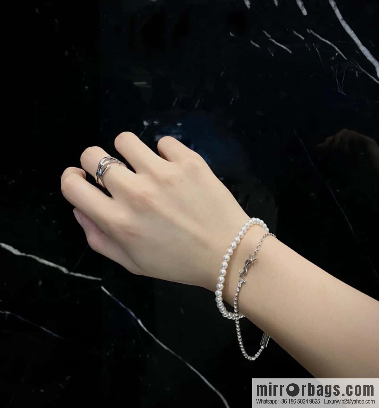 ❗️New ❗️ [Style] Saint Laurent Silver Full Diamond YSL Bracelet