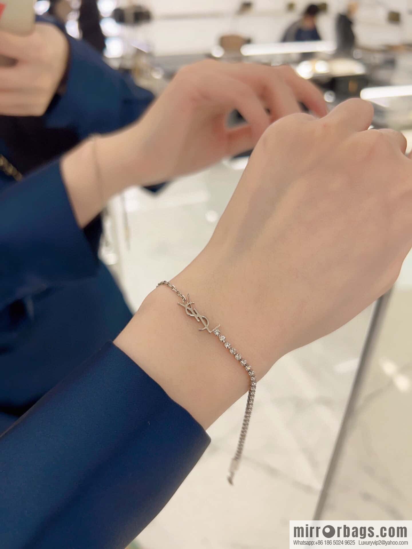 ❗️New ❗️ [Style] Saint Laurent Silver Full Diamond YSL Bracelet