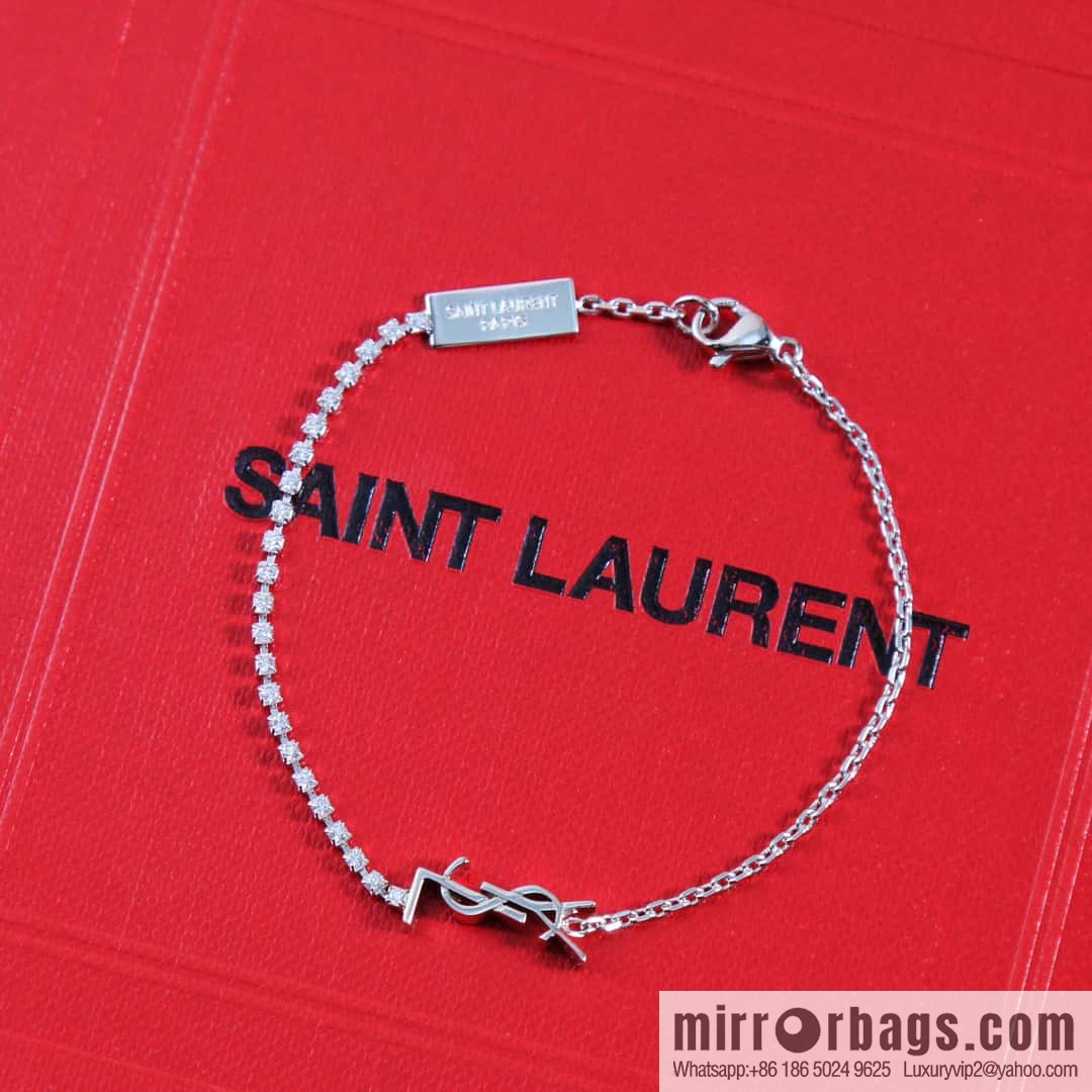 ❗️New ❗️ [Style] Saint Laurent Silver Full Diamond YSL Bracelet