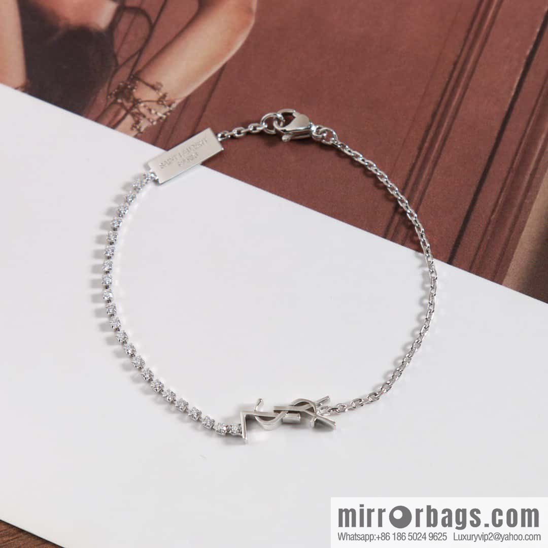 ❗️New ❗️ [Style] Saint Laurent Silver Full Diamond YSL Bracelet