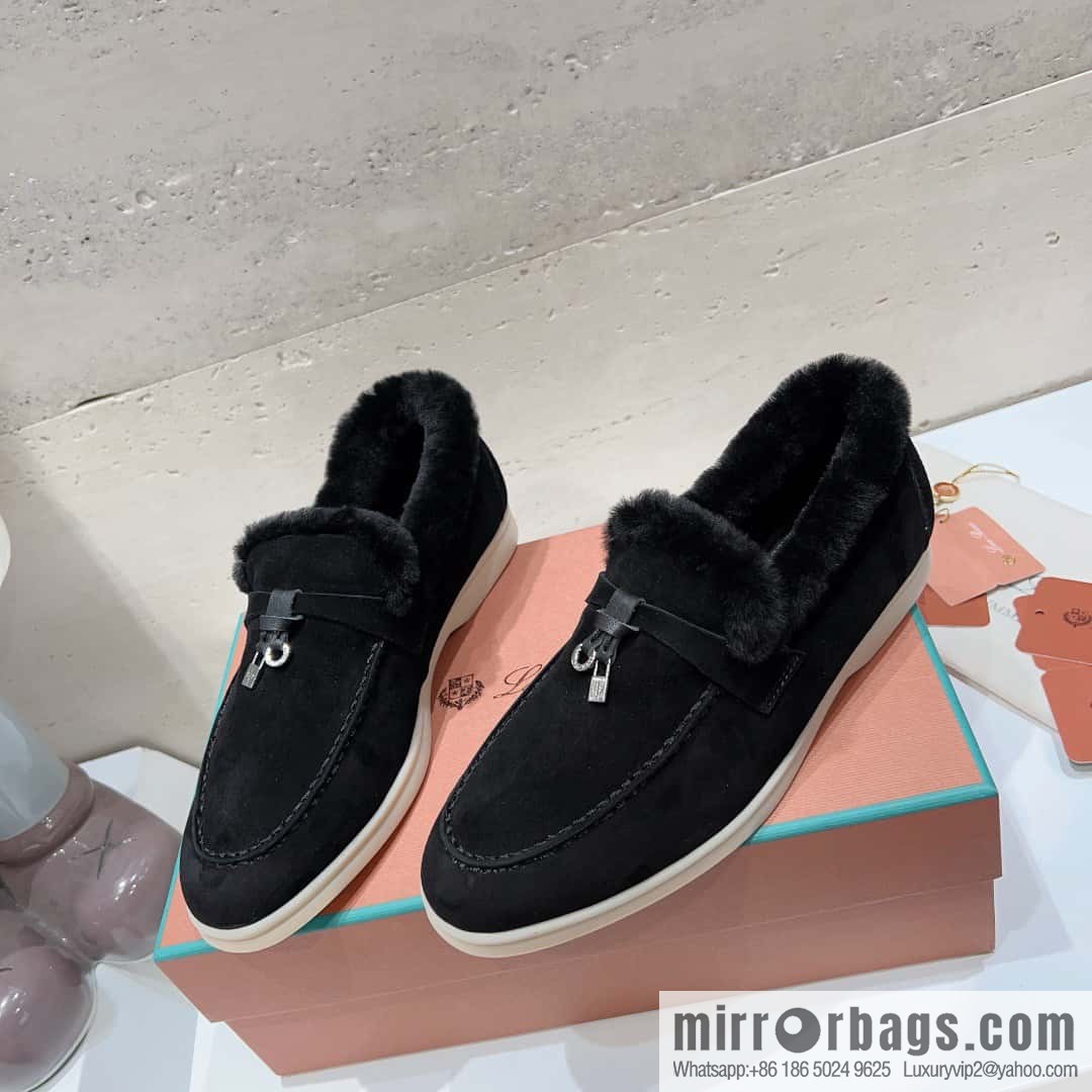 🐰🐰Loro Pian * Classic popular LP top version, British tassel flat-bottomed fluffy loafers