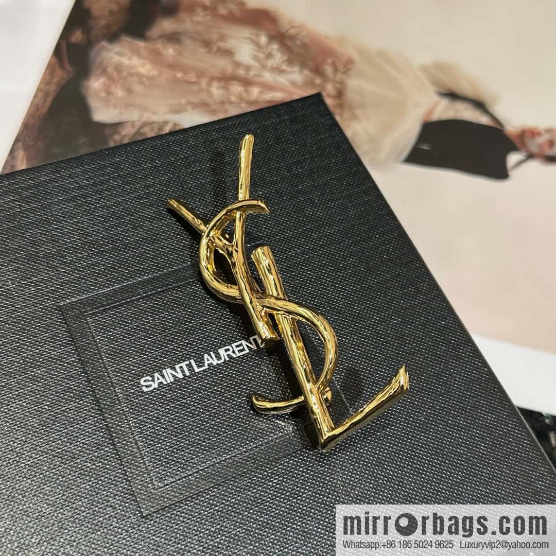 Saint Laurent Gold YSL Brooch