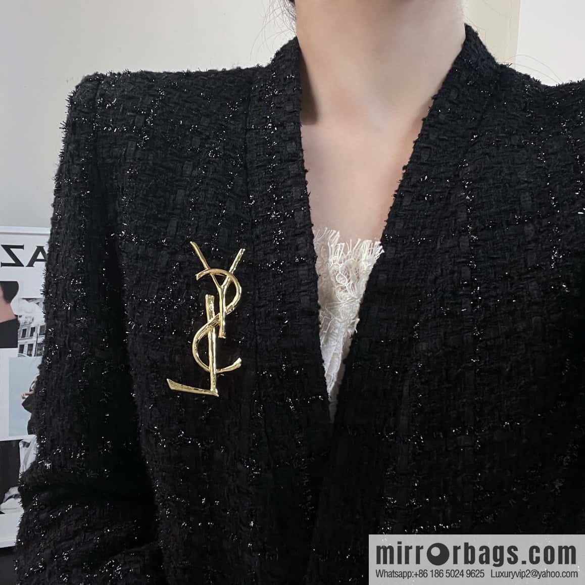Saint Laurent Gold YSL Brooch