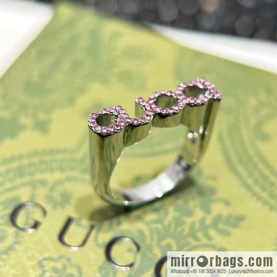 ❗️New ❗️ ☀ original order ☀ new Gucci Gucci full diamond pink diamond letter ring ☀
