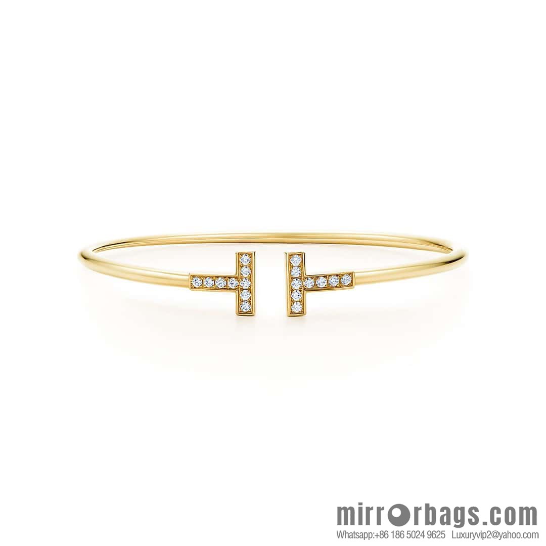 Tiffany & Co ☀️ with Diamonds, Classic T-Series, Double T-Bracelet in Silver Rose Gold with Diamonds ☀️