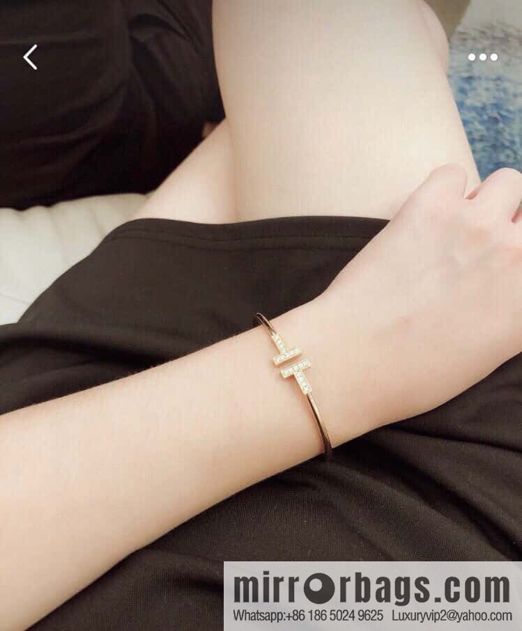 Tiffany & Co ☀️ with Diamonds, Classic T-Series, Double T-Bracelet in Silver Rose Gold with Diamonds ☀️