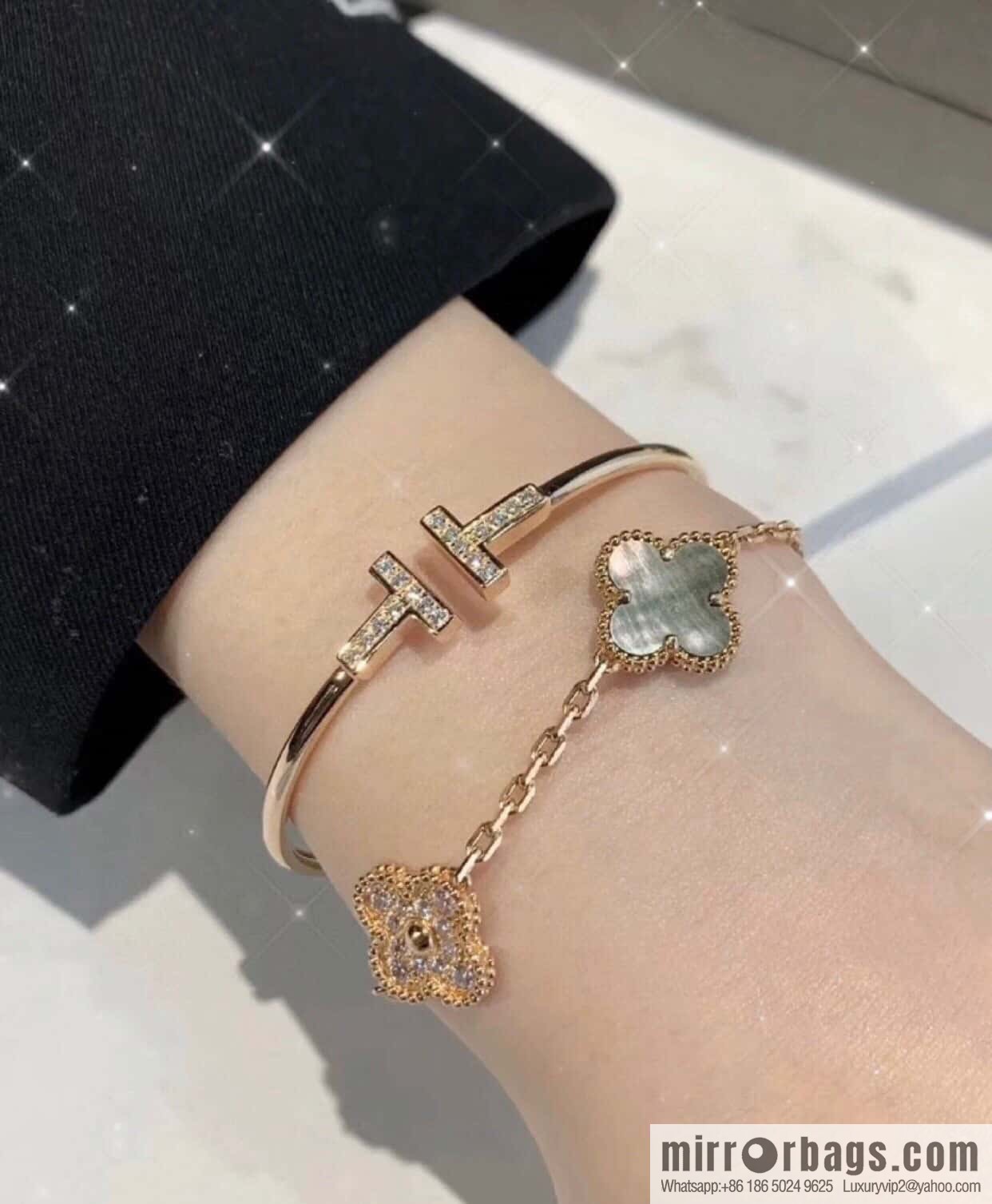 Tiffany & Co ☀️ with Diamonds, Classic T-Series, Double T-Bracelet in Silver Rose Gold with Diamonds ☀️