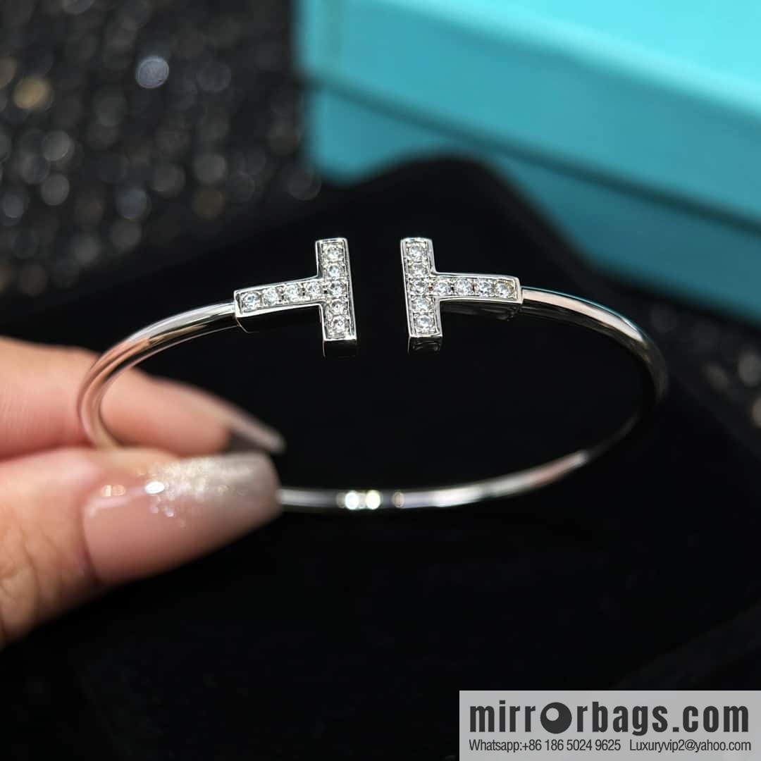 Tiffany & Co ☀️ with Diamonds, Classic T-Series, Double T-Bracelet in Silver Rose Gold with Diamonds ☀️