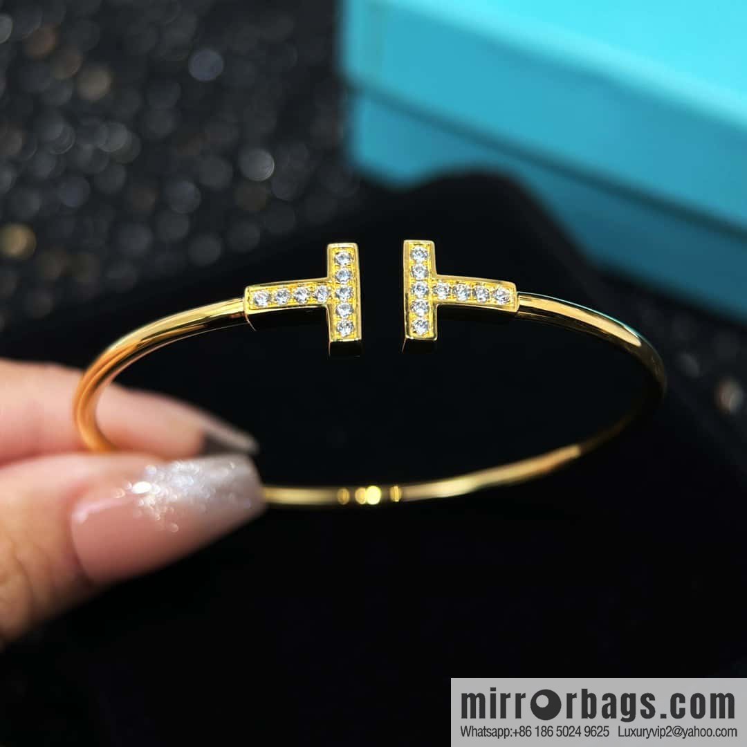 Tiffany & Co ☀️ with Diamonds, Classic T-Series, Double T-Bracelet in Silver Rose Gold with Diamonds ☀️