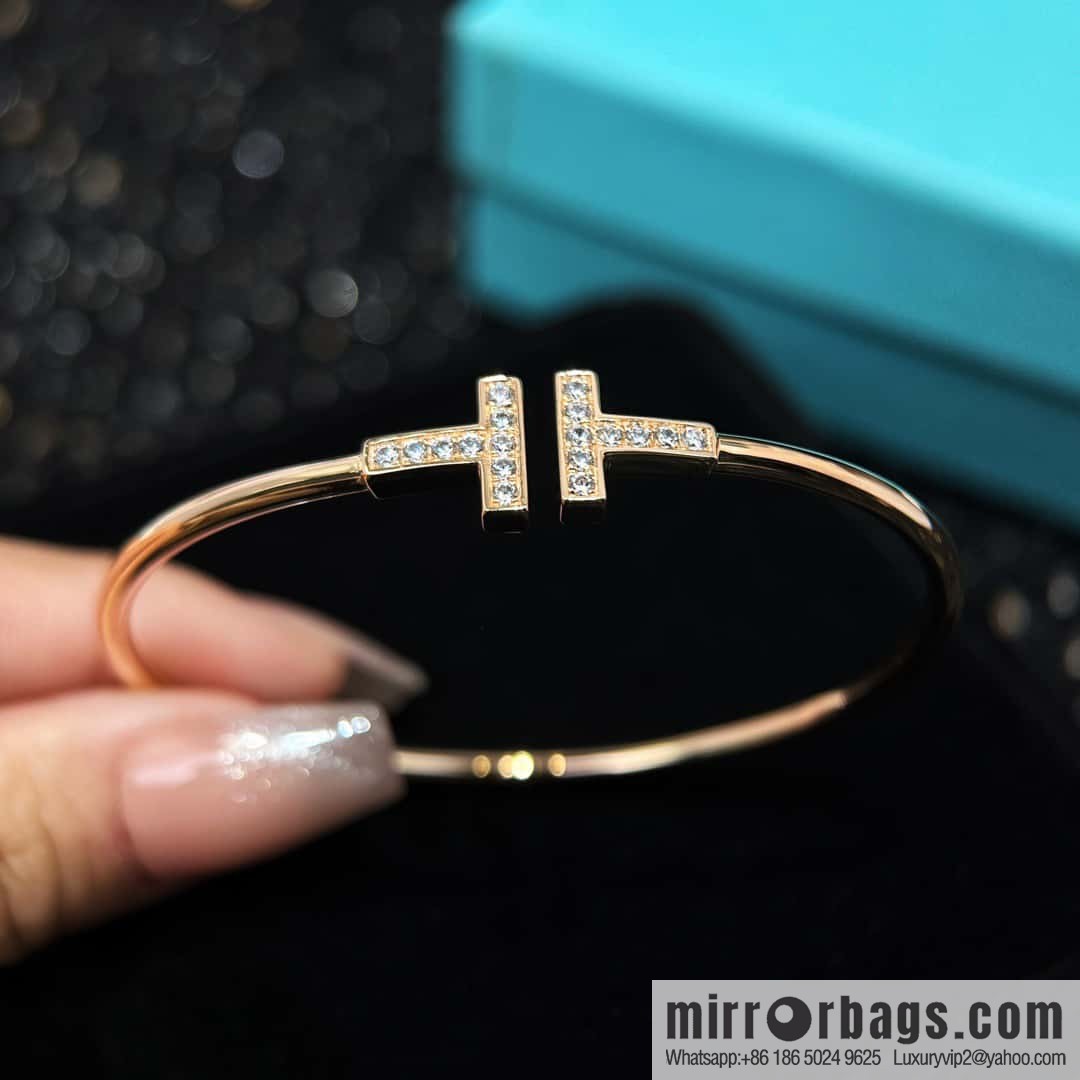 Tiffany & Co ☀️ with Diamonds, Classic T-Series, Double T-Bracelet in Silver Rose Gold with Diamonds ☀️