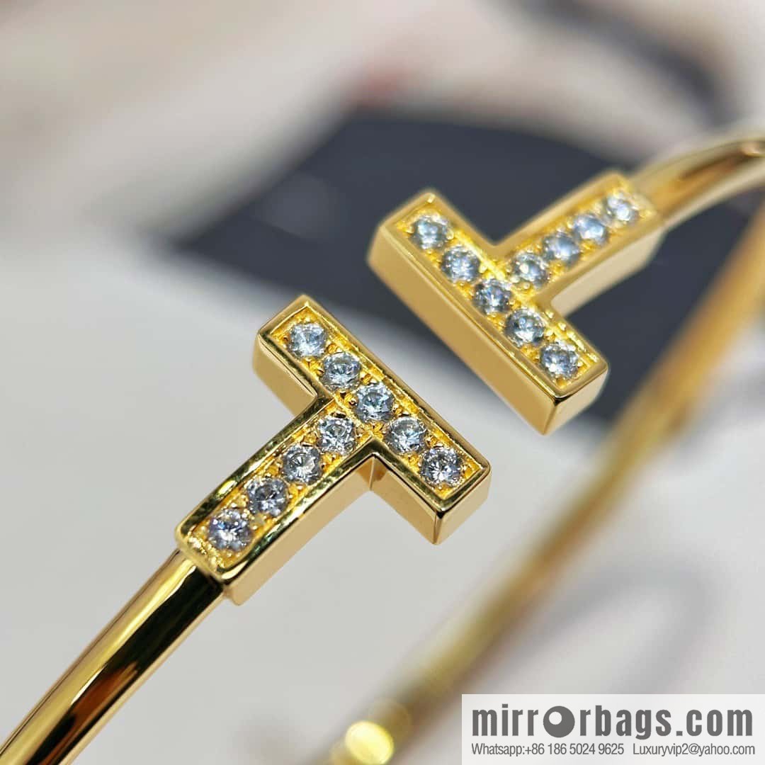 Tiffany & Co ☀️ with Diamonds, Classic T-Series, Double T-Bracelet in Silver Rose Gold with Diamonds ☀️