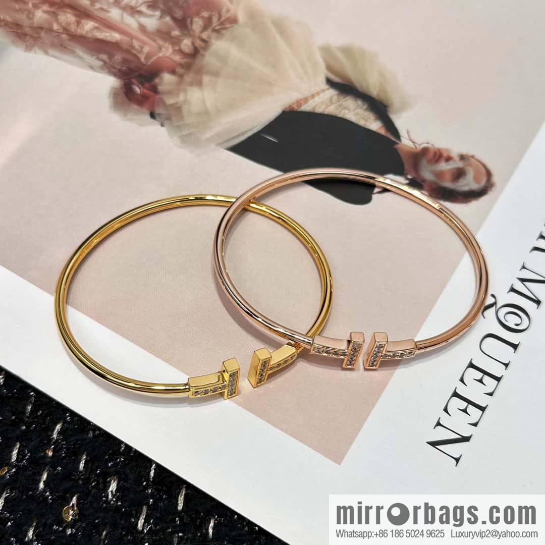 Tiffany & Co ☀️ with Diamonds, Classic T-Series, Double T-Bracelet in Silver Rose Gold with Diamonds ☀️