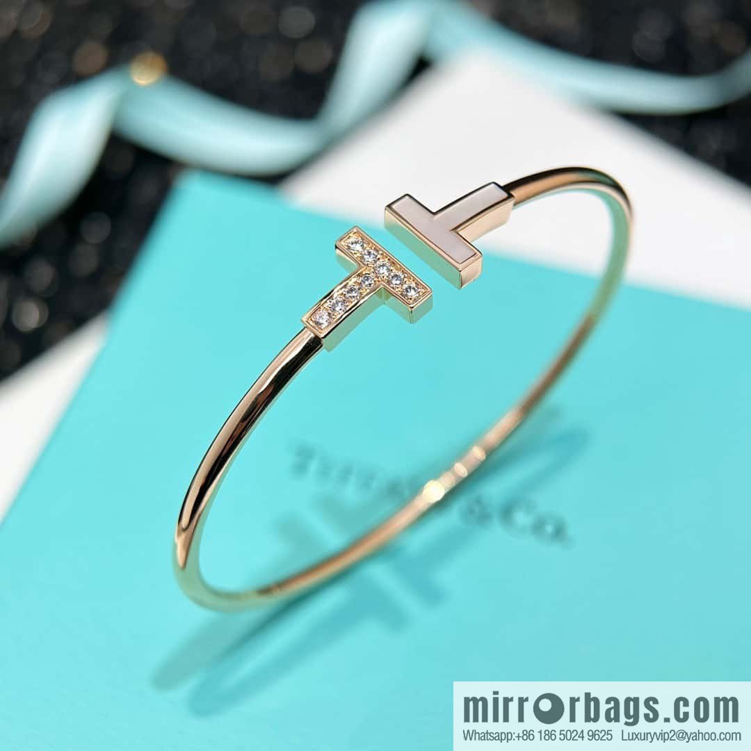 Double white shell model, white shell with diamond model ☀️ original order ☀️ Tiffany & co Tiffany, classic T series, white shell with diamond silver rose gold double T bracelet ☀️