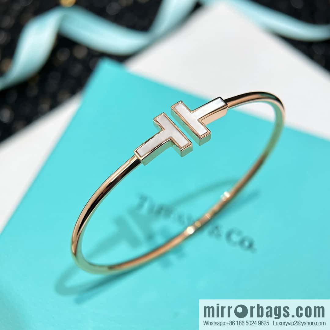 Double white shell model, white shell with diamond model ☀️ original order ☀️ Tiffany & co Tiffany, classic T series, white shell with diamond silver rose gold double T bracelet ☀️